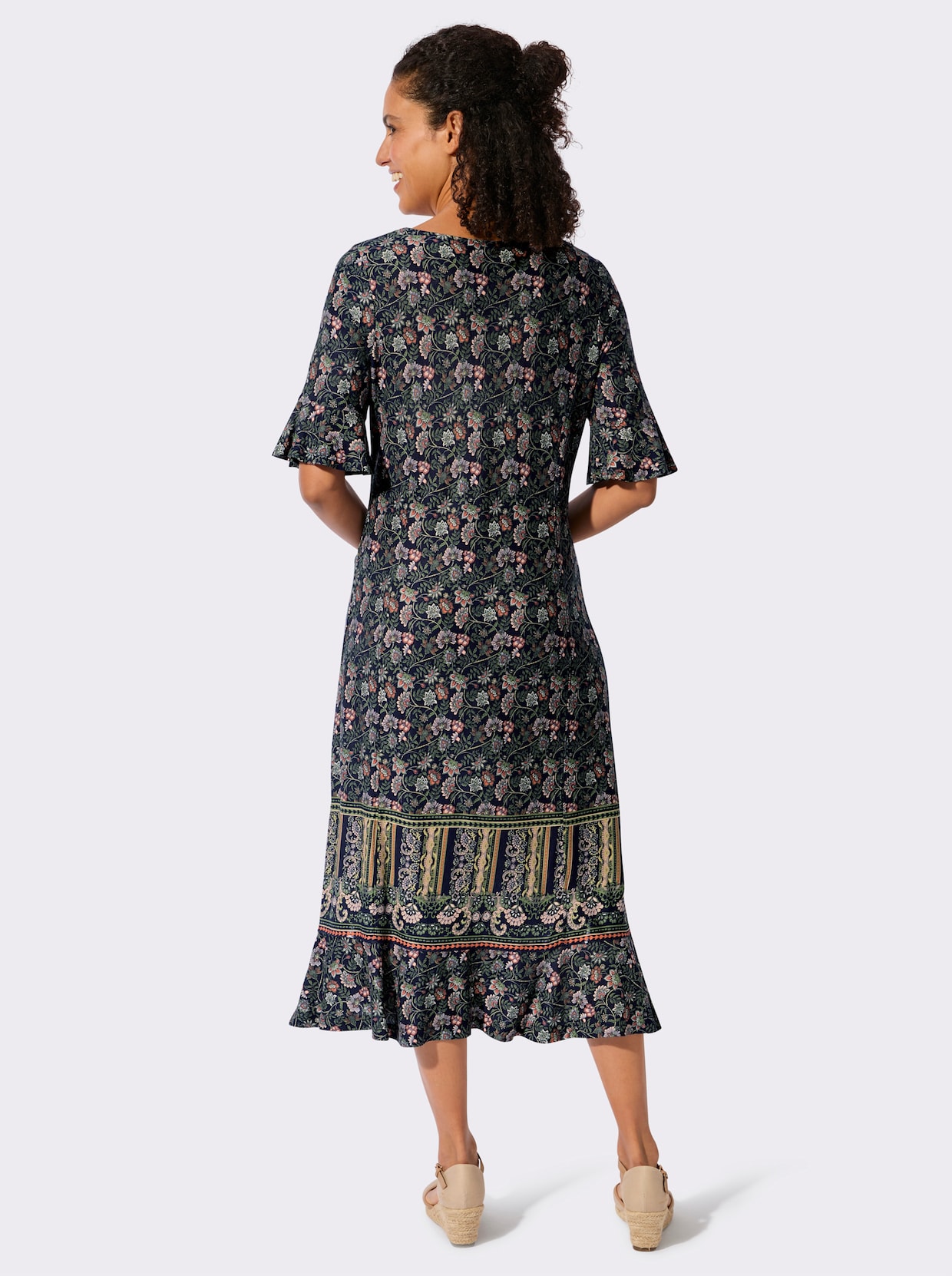 Jerseykleid - marine-eucalyptus-bedruckt