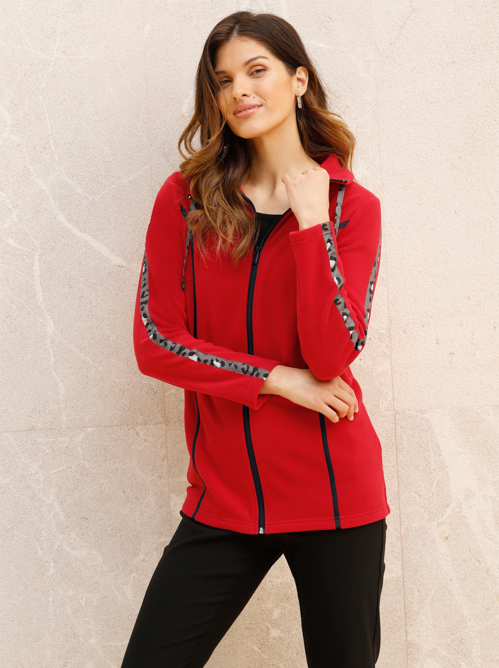 Fleecejacke in Longform - rot