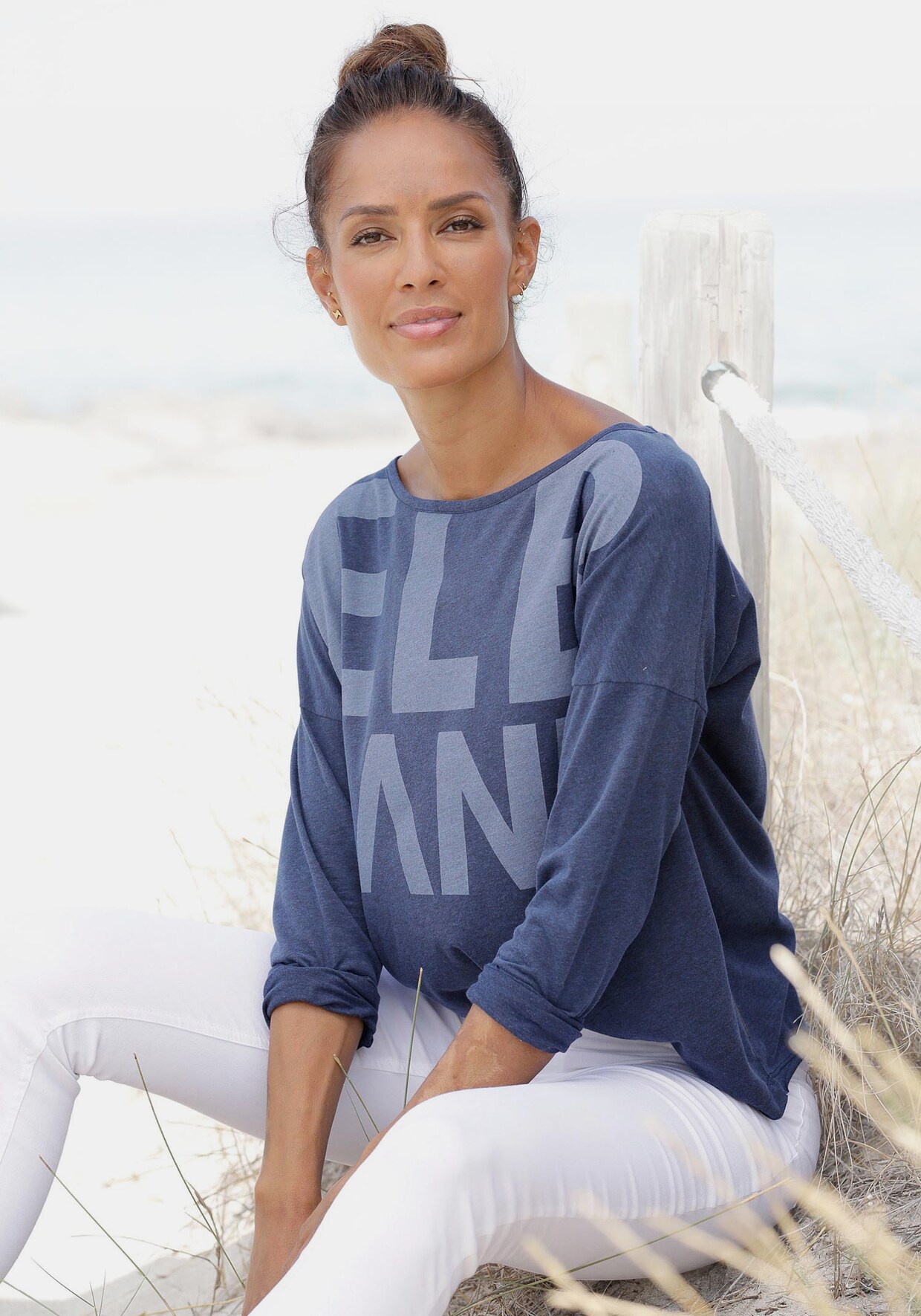 Elbsand Langarmshirt - marine-meliert