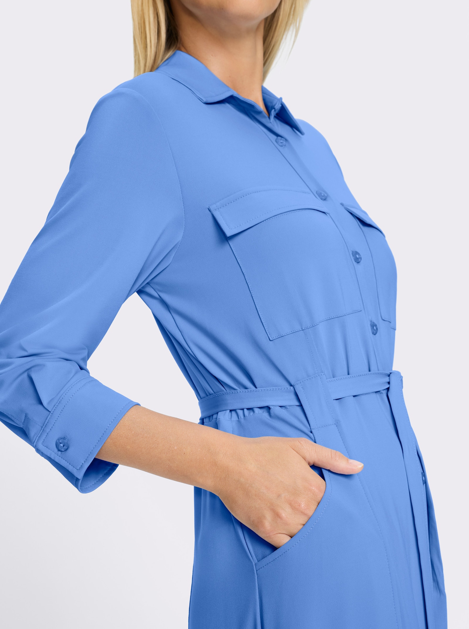 heine Jerseykleid inkl. Bindegürtel - himmelblau