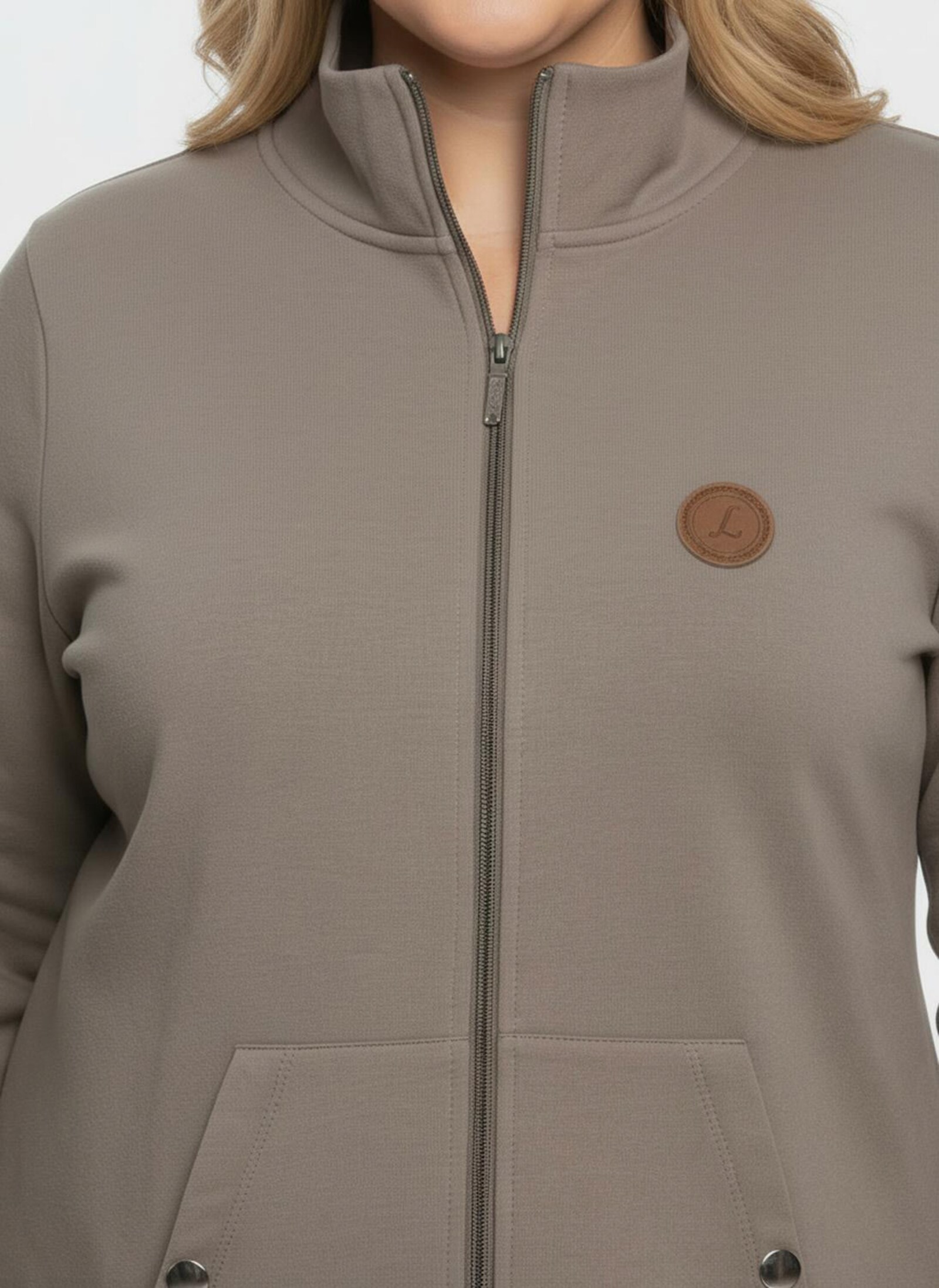 Shirtjacke mit Känguru-Taschen - taupe