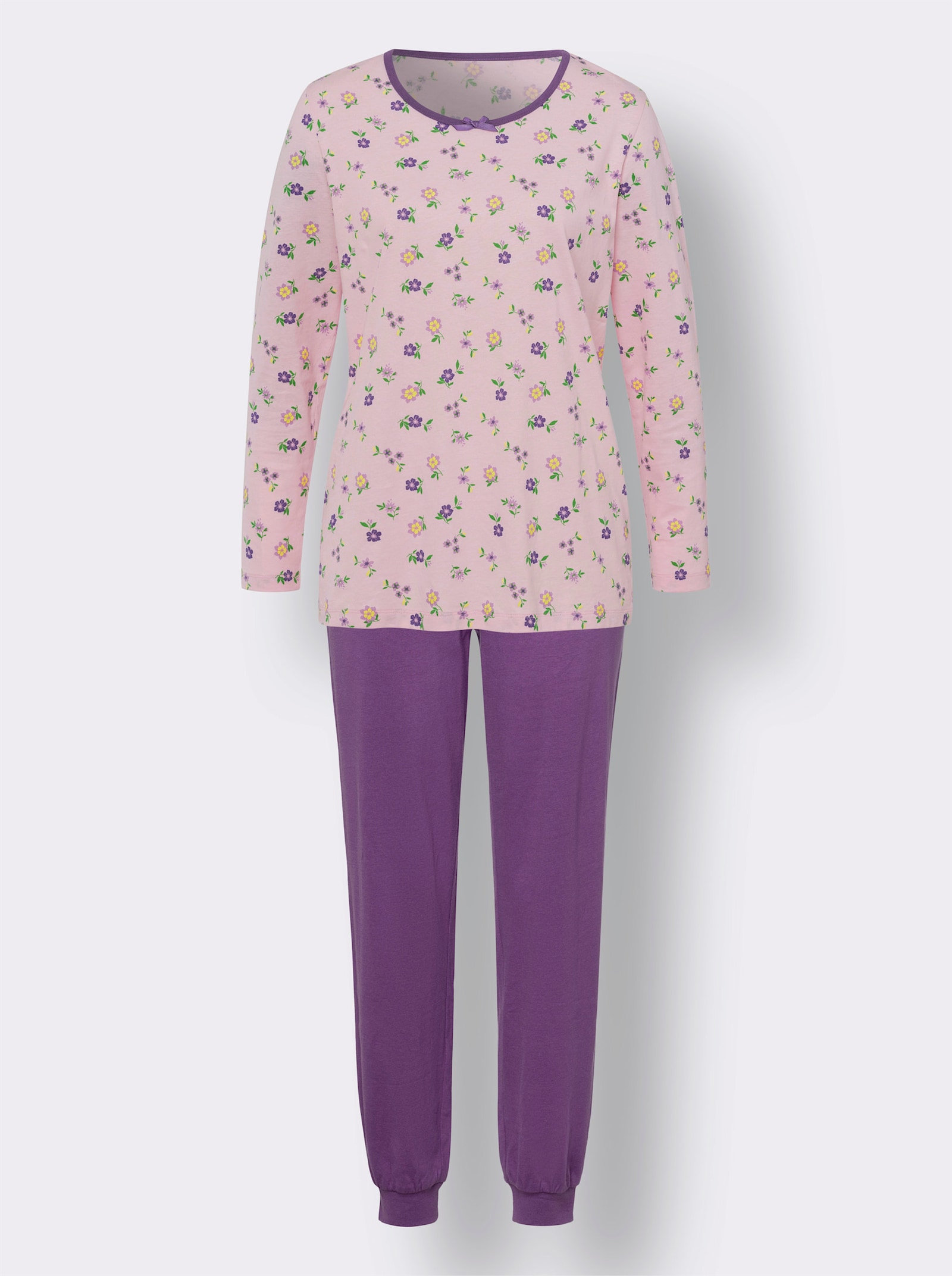 Pyžamo s kvet. vzorom - svetloružová-lila potlač