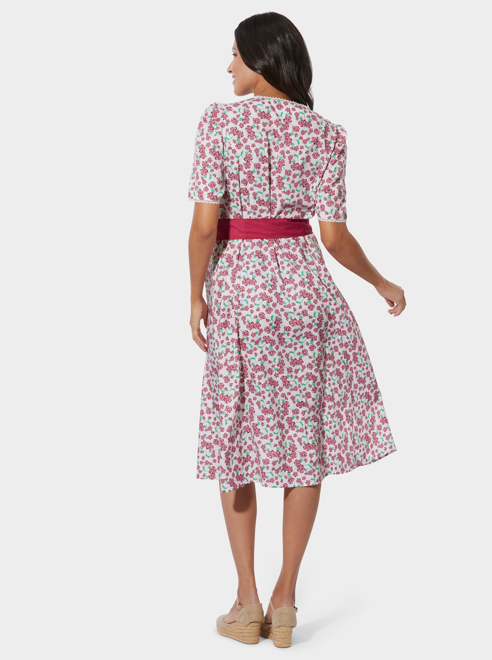 Trachtenkleid mit floralem Muster - weiß-rot-bedruckt