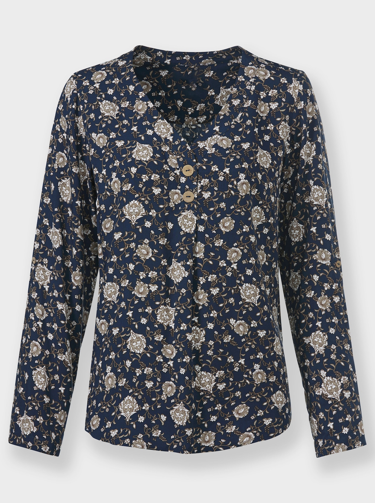 Comfortabele blouse - donkerblauw/sesam