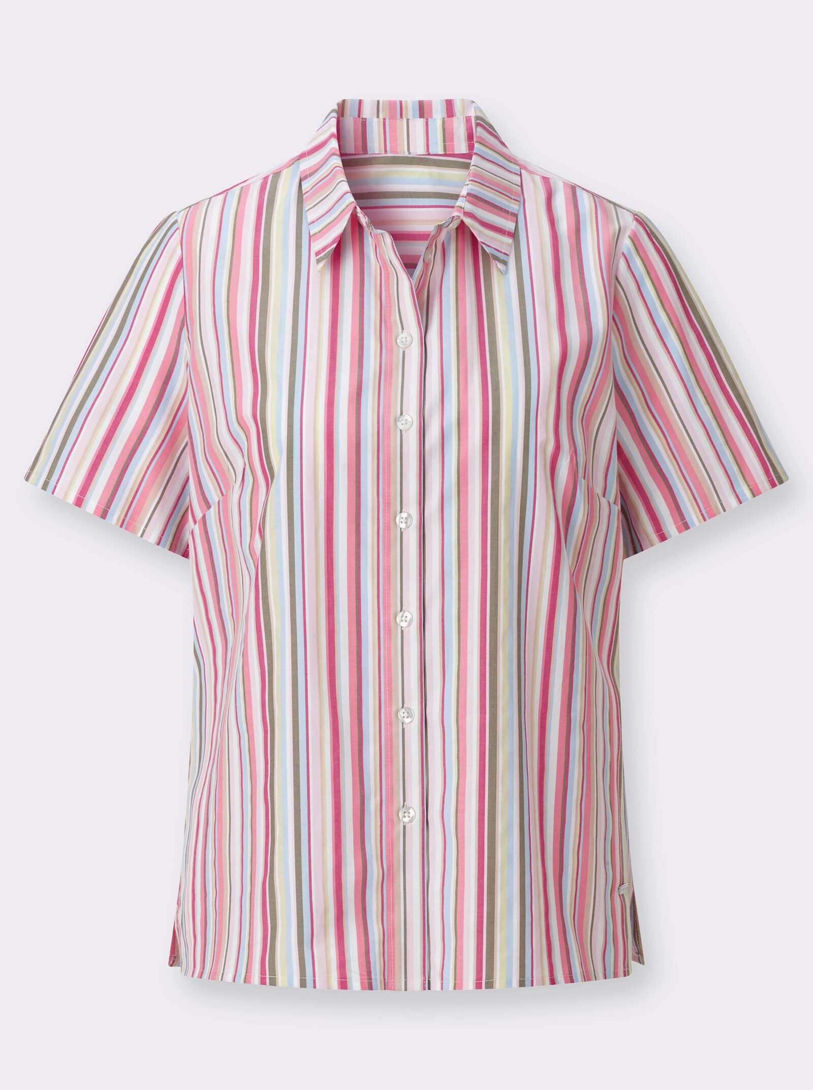 Gestreifte Bluse mit Seitenschlitzen - flamingo-ecru-gestreift