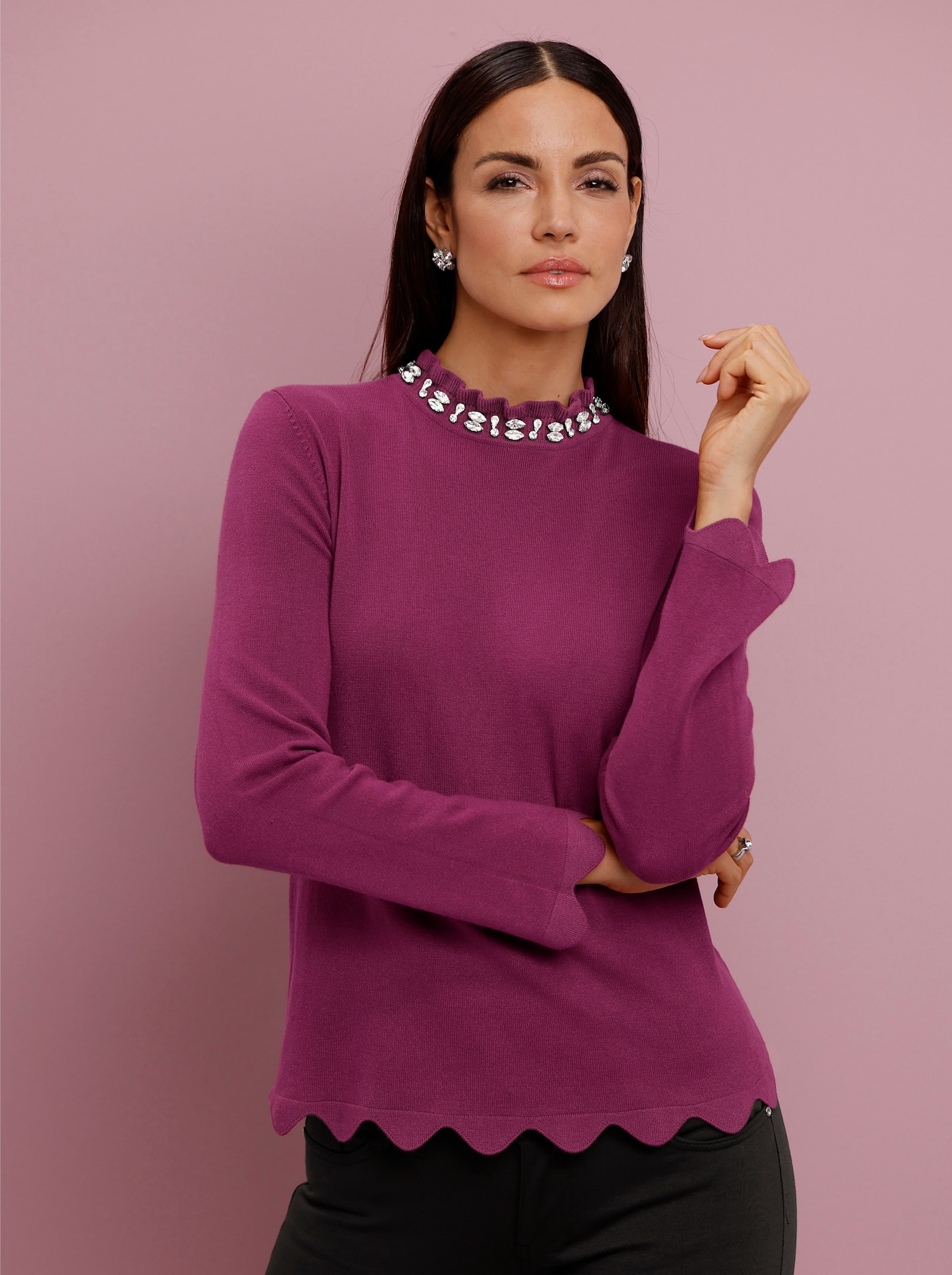 Langarm-Pullover mit Glitzersteinchen - malve