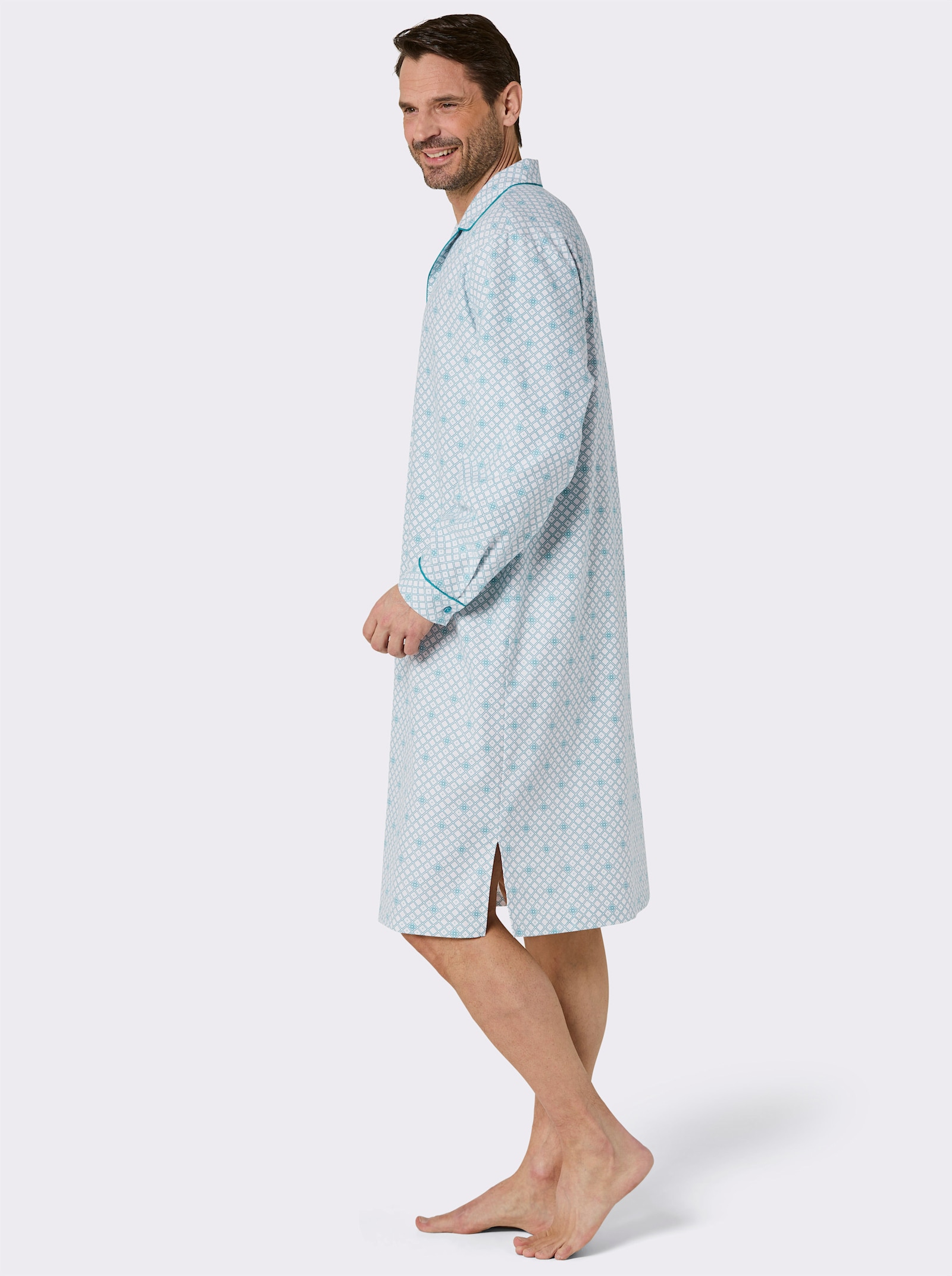 wäschepur men Nachthemd - ecru-mint-bedruckt