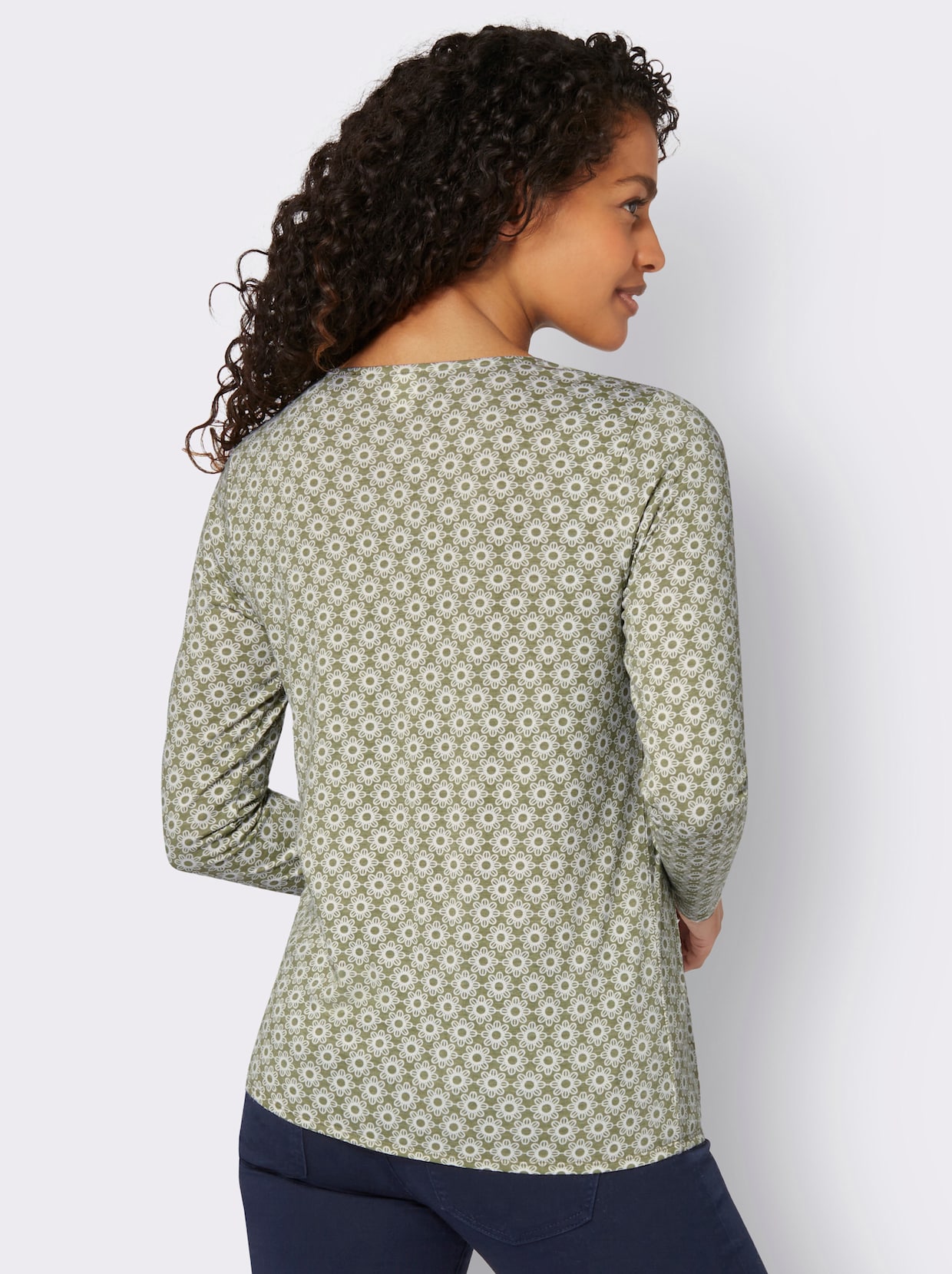 Langarmshirt - schilf-ecru-bedruckt