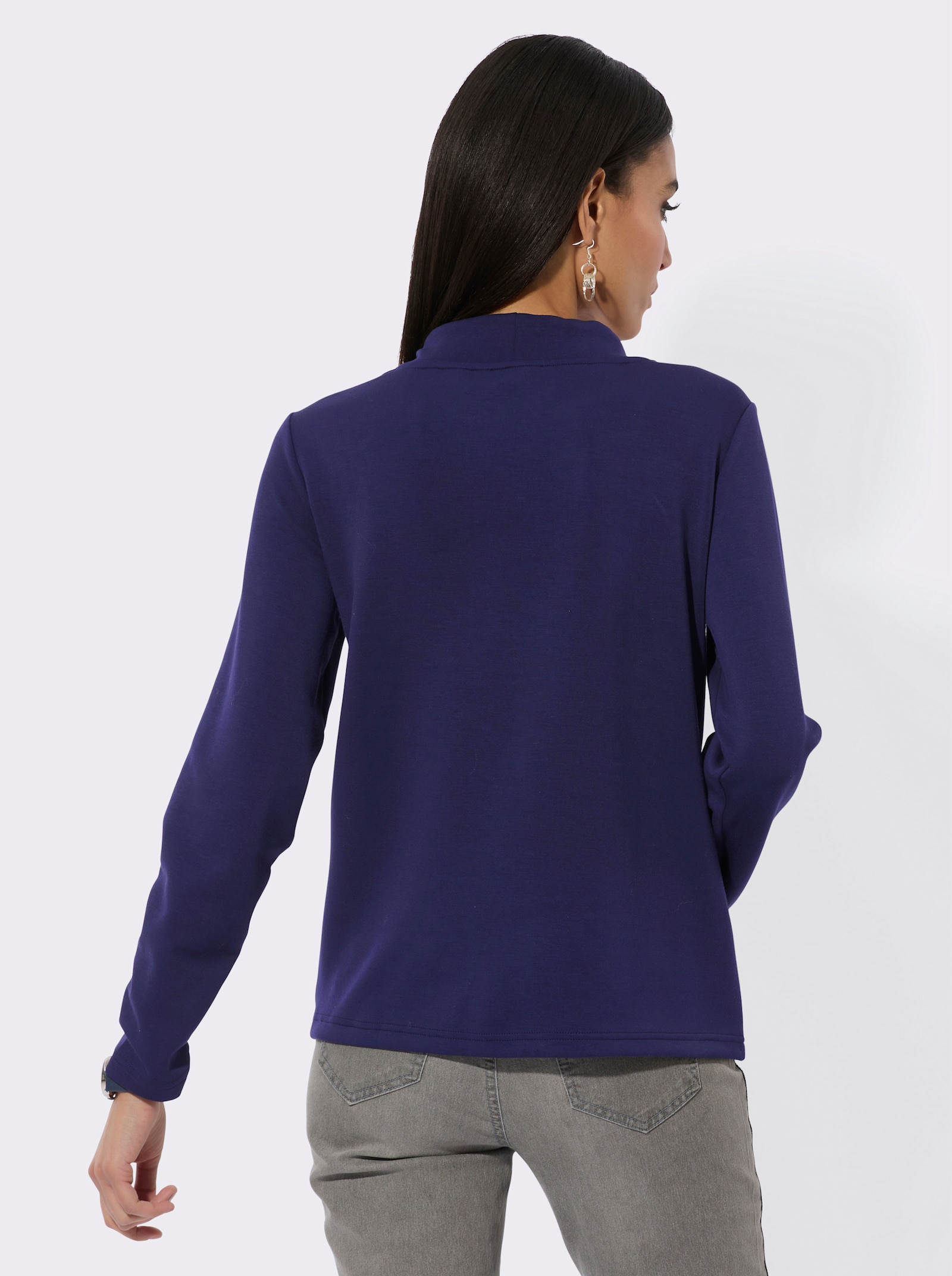 Langarmshirt mit Glitzersteinchen - marine-bedruckt