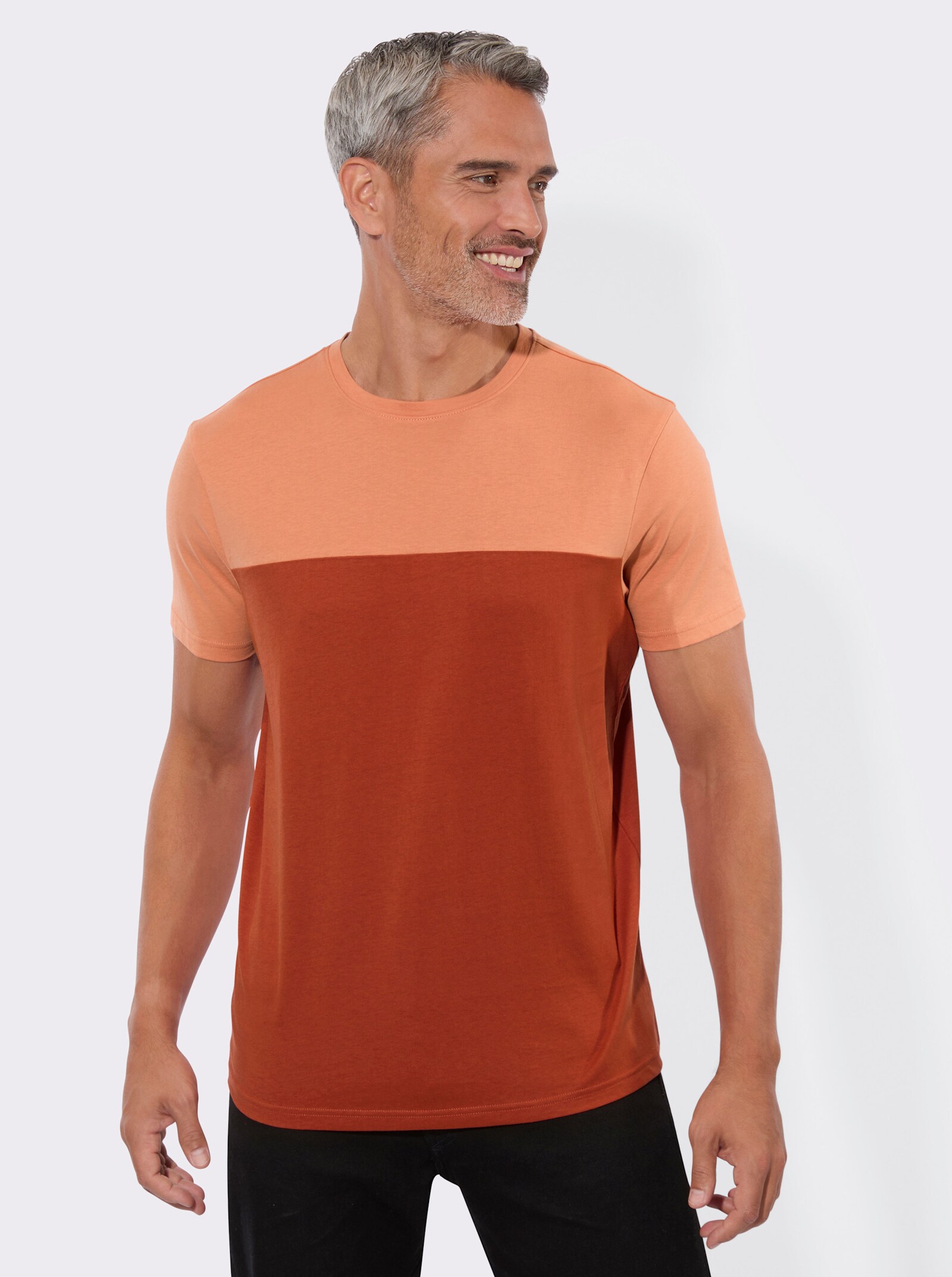 Kurzarmshirt mit Colour-Blocking - papaya-rostrot