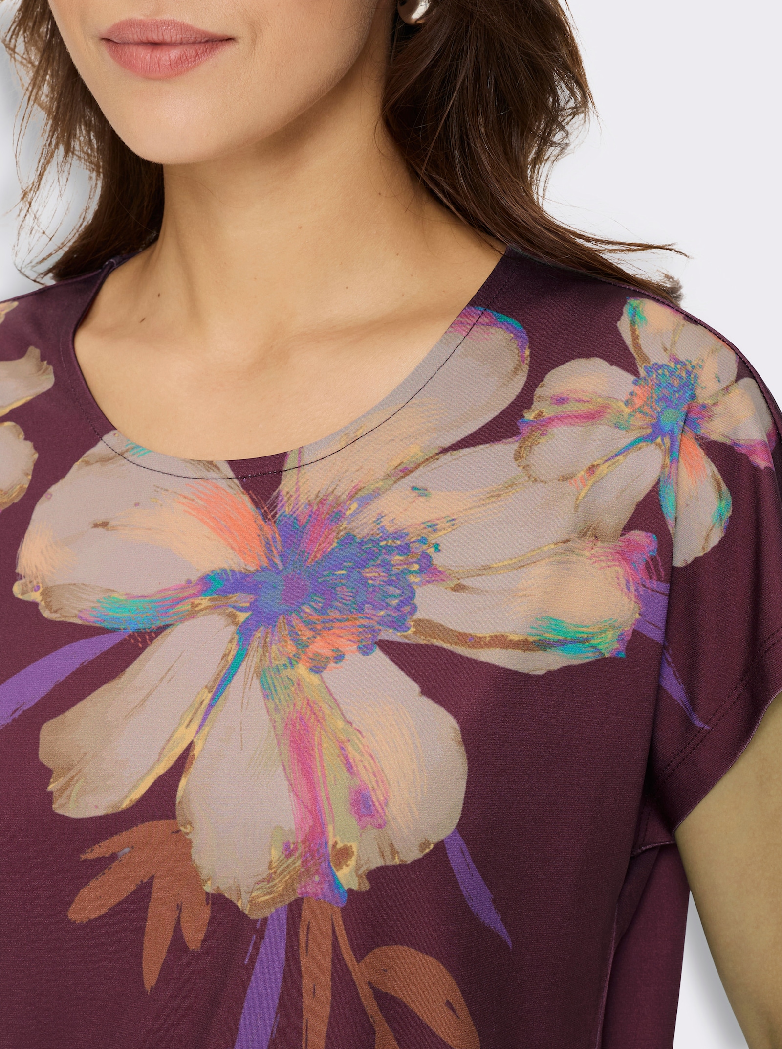 Print-Shirt mit überschnittenen Schultern - burgund