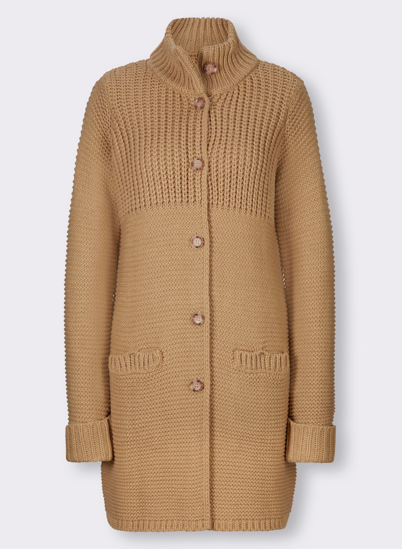 heine Strickjacke mit Stehkragen - camel