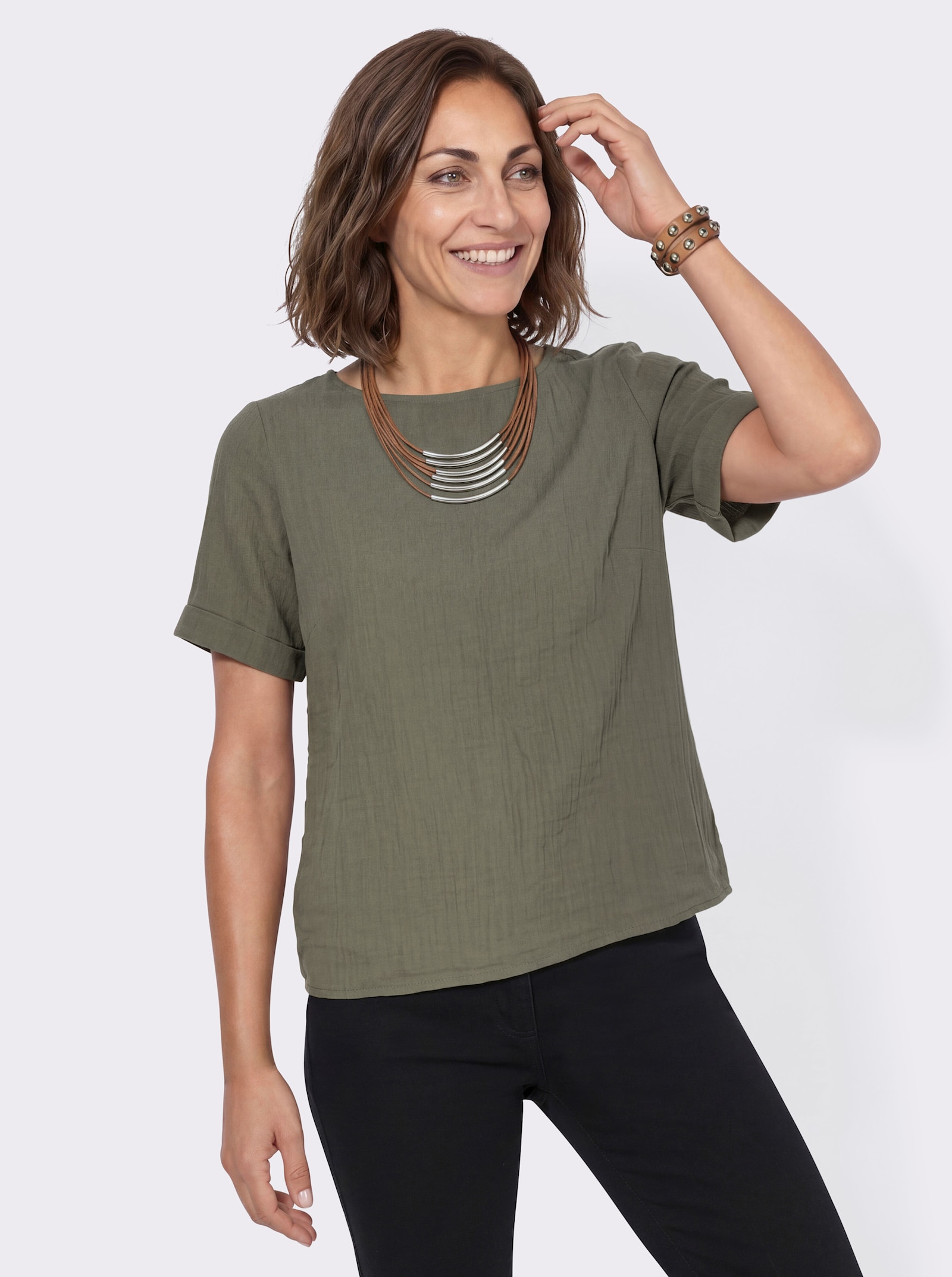 Schlupfbluse im Oversize-Schnitt - khaki