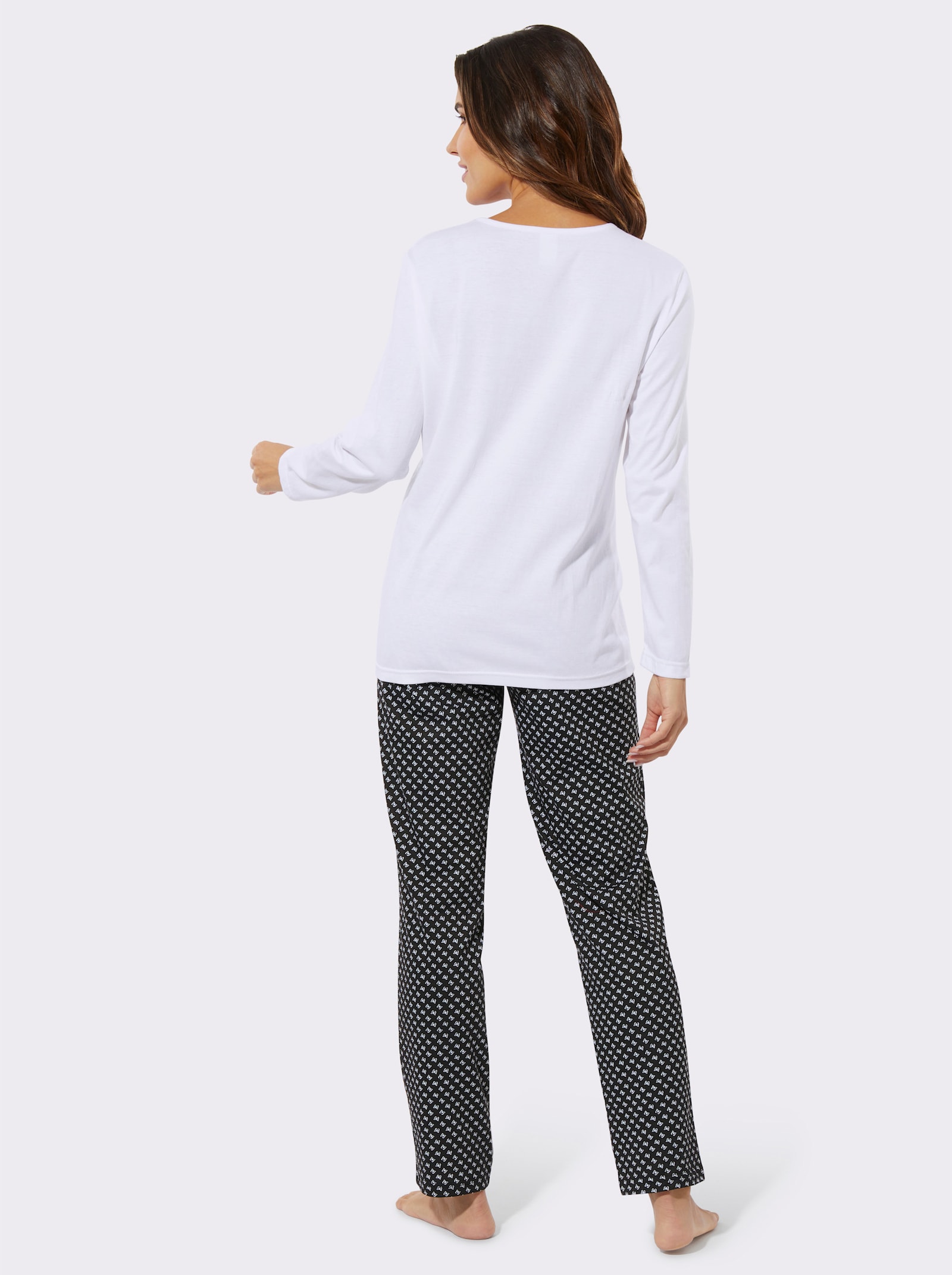 Pyžamo a kočičím motivem - bílá-černá-potisk