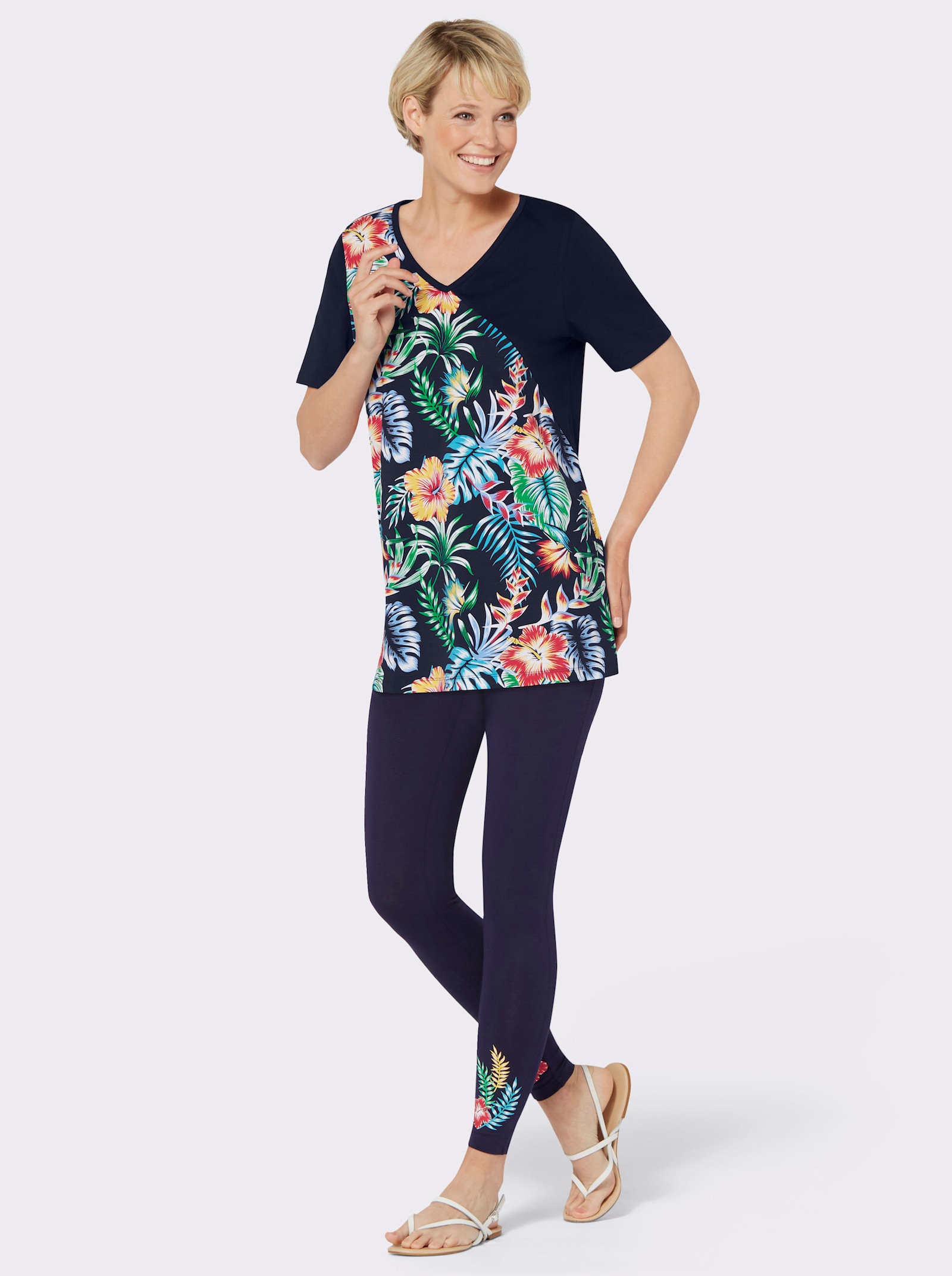 Shirt en legging van katoen - marine/turquoise bedrukt