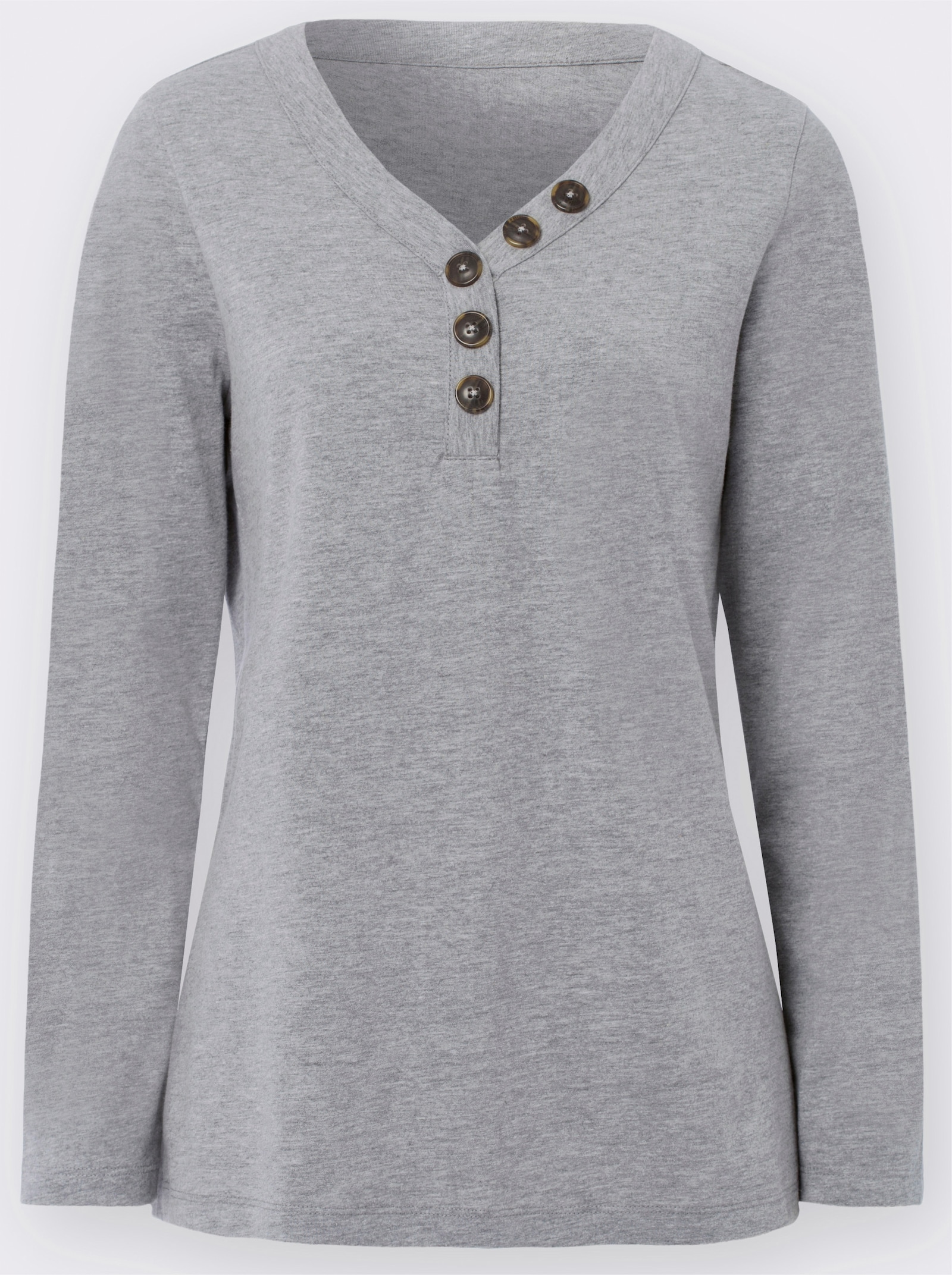 Shirt met lange mouwen en gestileerde knoopsluiting - grijs gemêleerd
