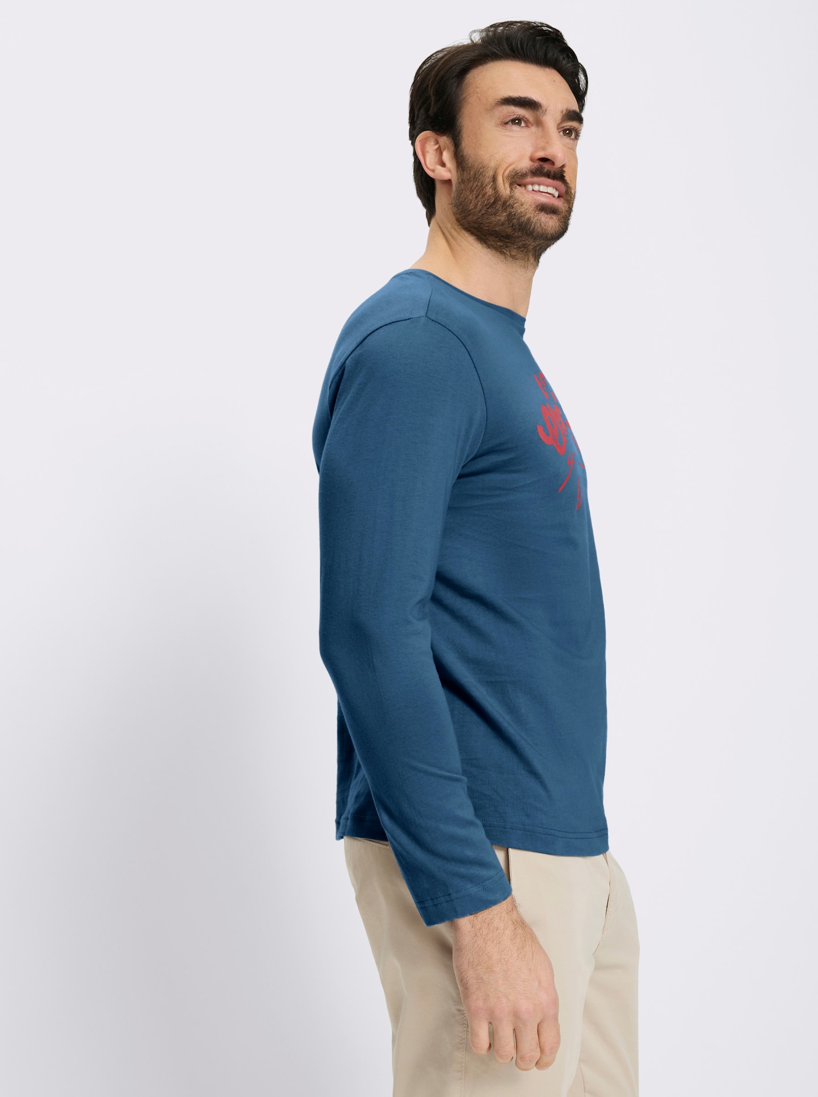 Catamaran Langarmshirt mit Front-Print - jeansblau-kirsche-bedruckt