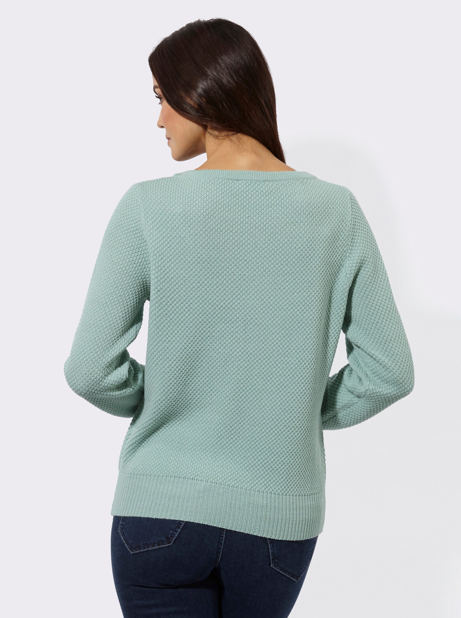 Langarm-Pullover mit Blüten-Applikation - kalkmint