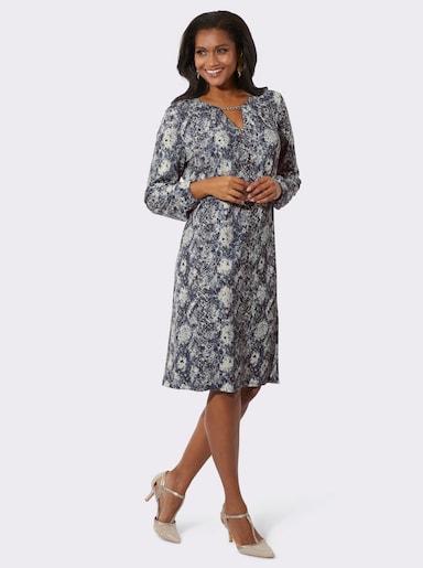 Jerseykleid mit Rückenverschluss - champagner-rauchblau-bedruckt