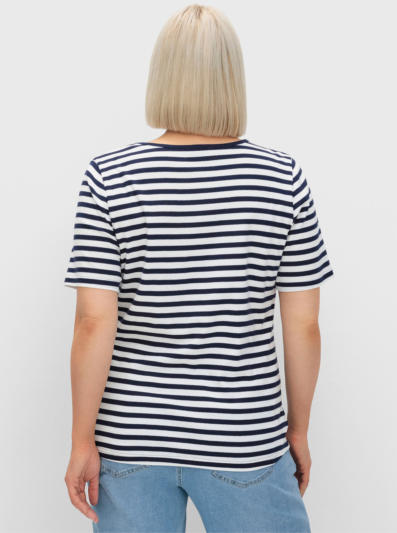 sheego Streifenshirt mit Rundhalsausschnitt - marine-weiß