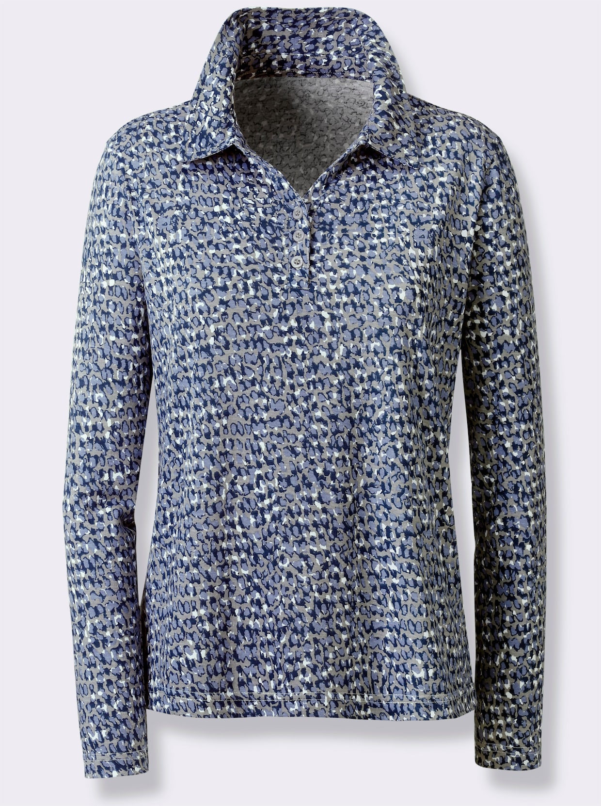 Poloshirt - dunkelblau-steingrau-bedruckt