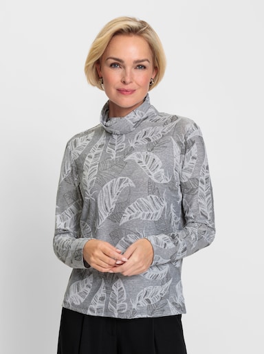 Langarmshirt mit Blätter-Print - ecru-hellgrau-gemustert