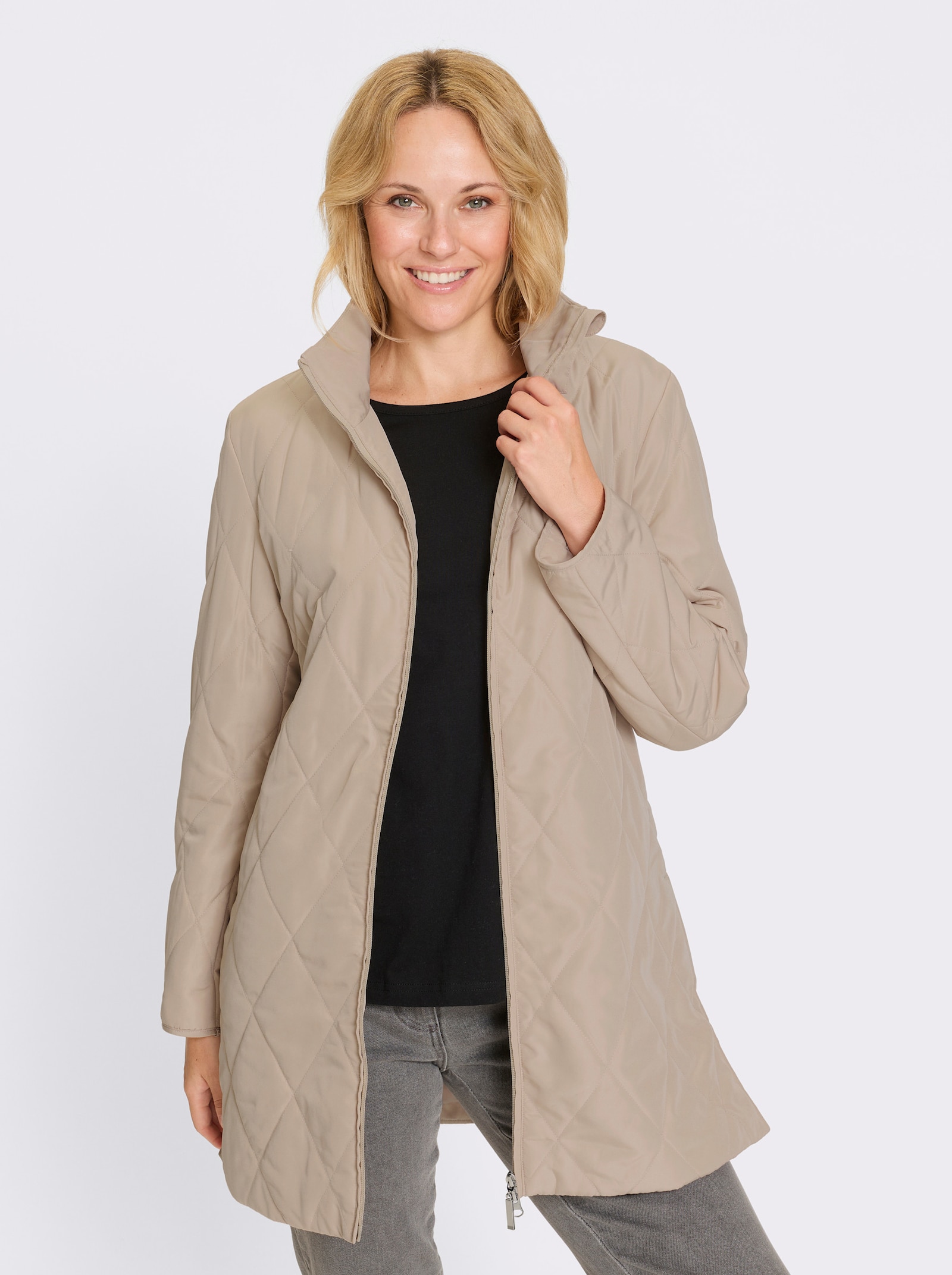 Longjacke mit Rautensteppung - beige