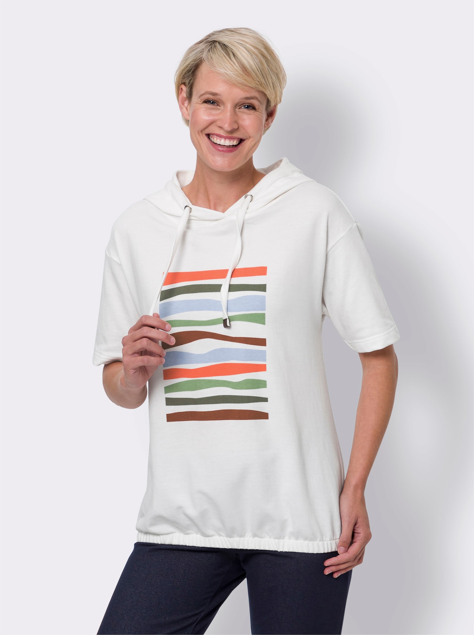 Sweatshirt met halflange mouwen - ecru-eucalyptus