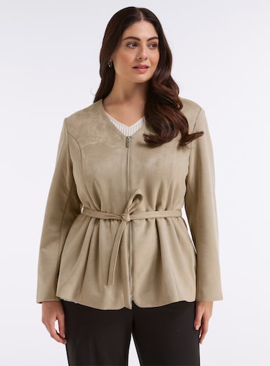 sheego Jacke in Veloursleder-Optik, mit Schößchen - beige