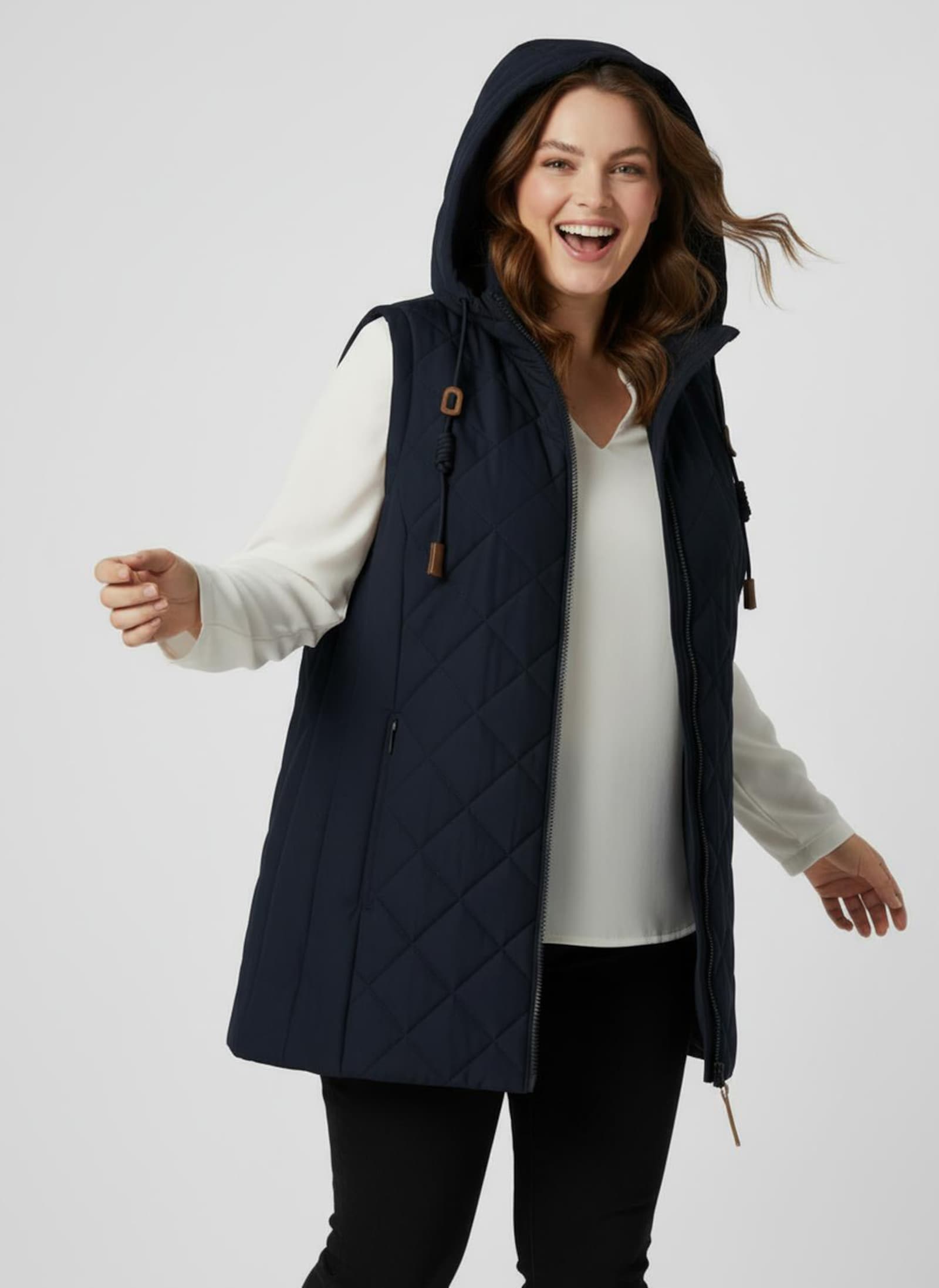 Steppweste mit Strickstehkragen, Microfaser - marine