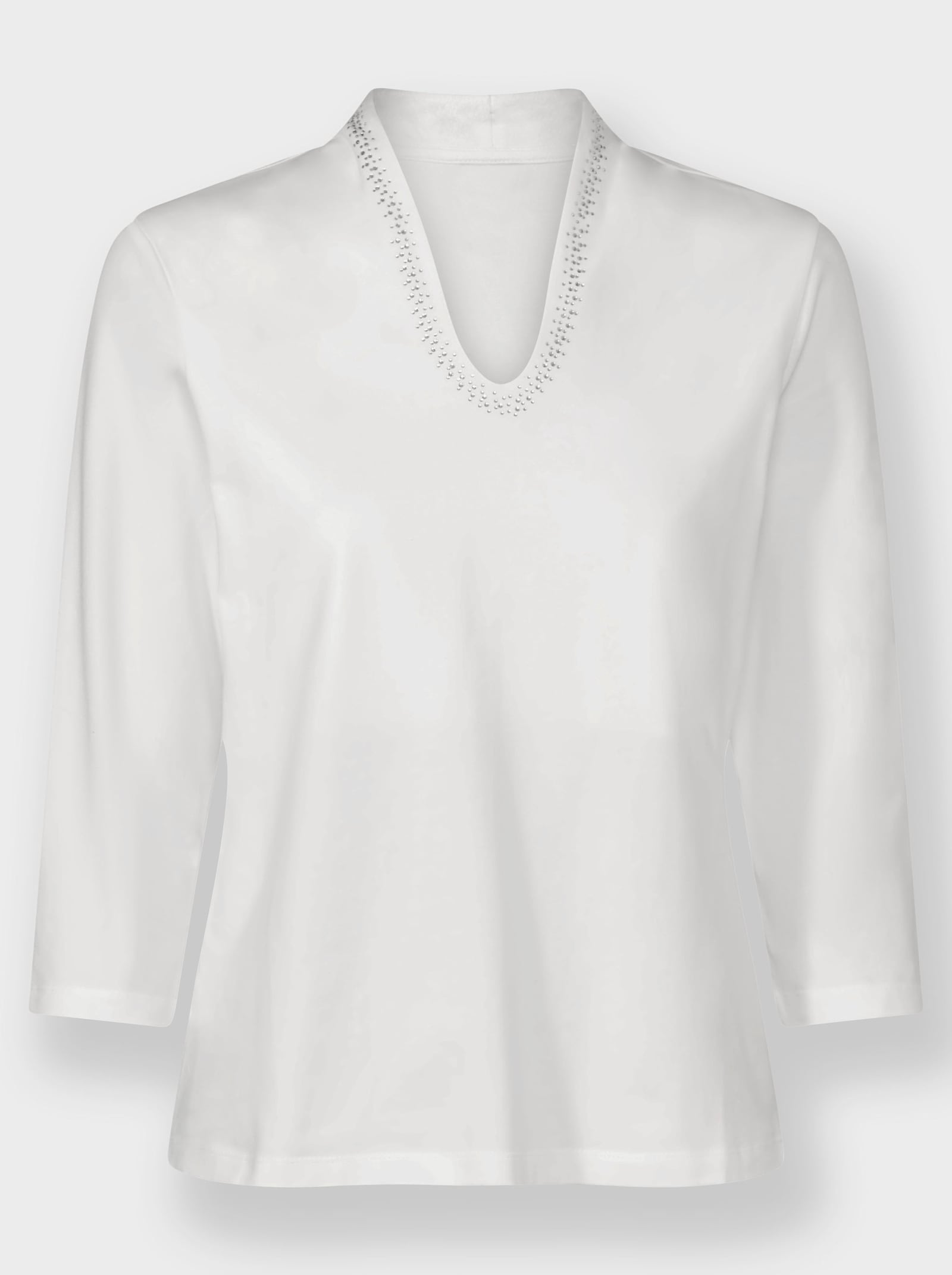 Shirt met V-hals en glittersteentjes - wit