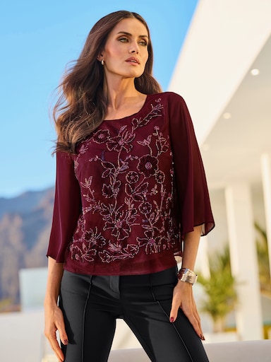 heine Georgettebluse mit Trompetenärmeln - burgund-gemustert