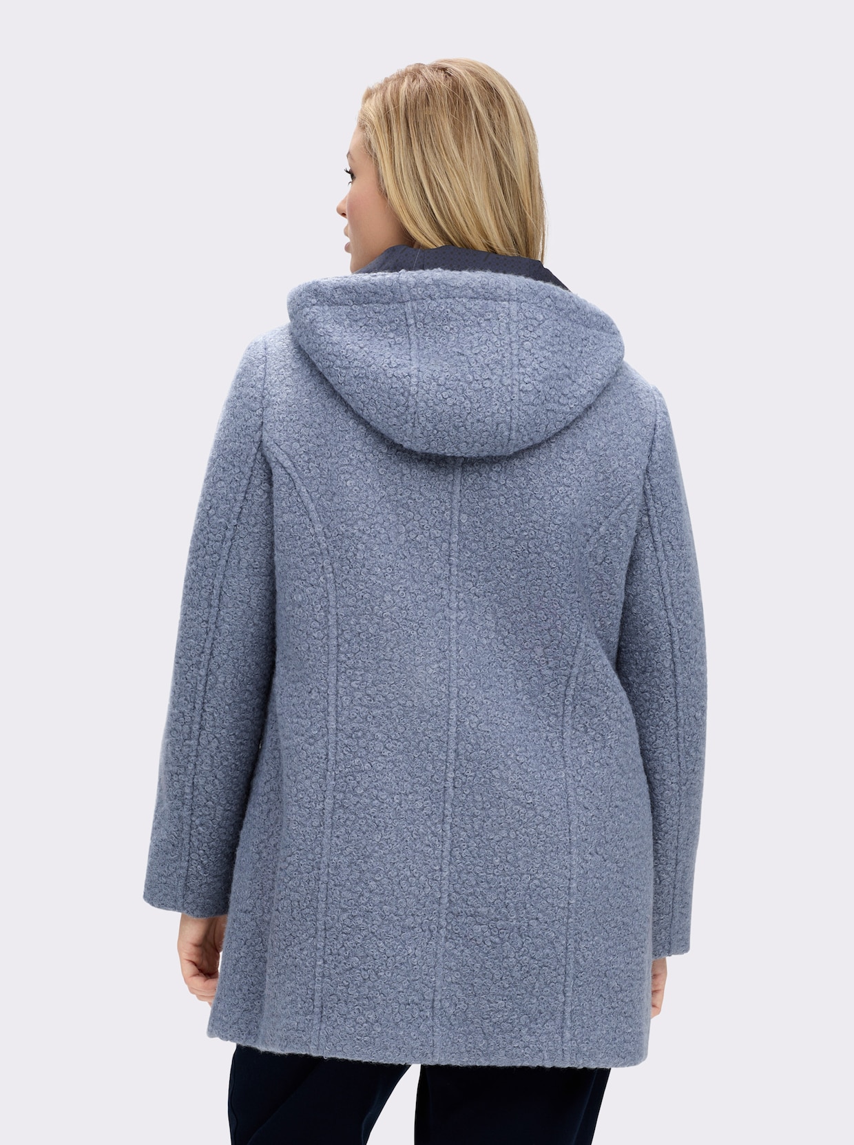 Boucléjacke mit Lederimitat-Details - taubenblau