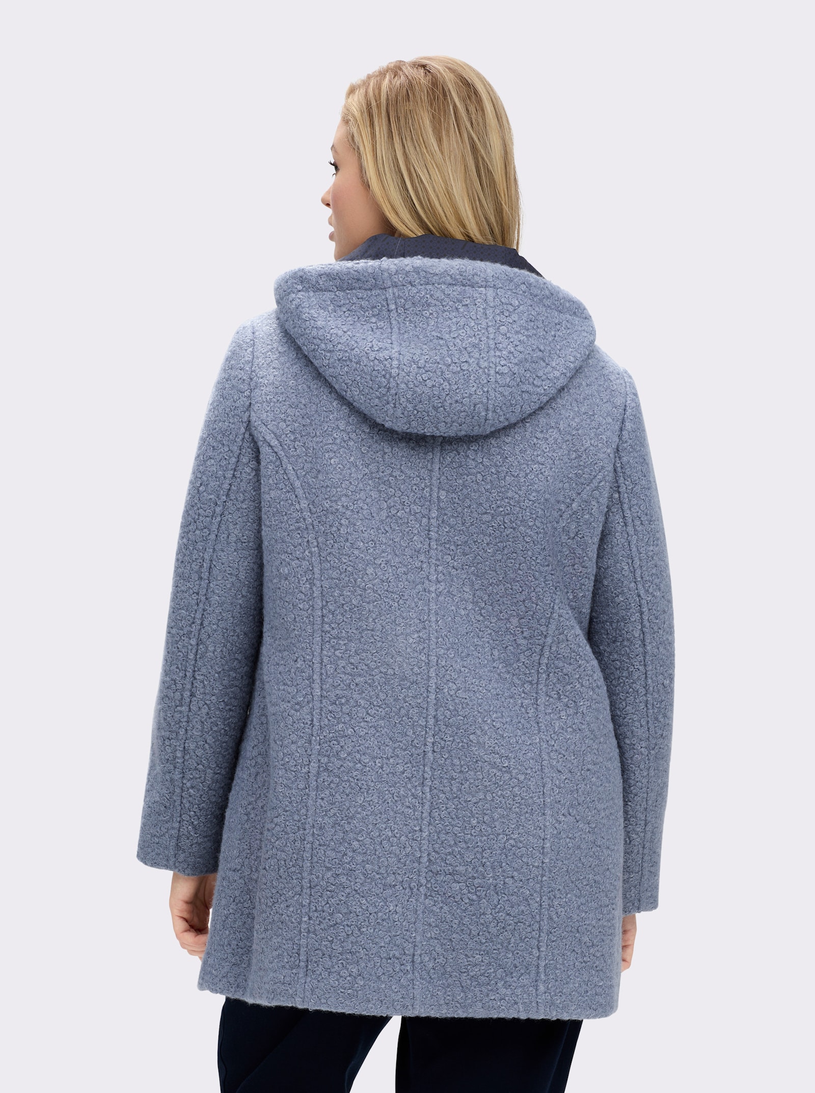 Boucléjacke mit Lederimitat-Details - taubenblau