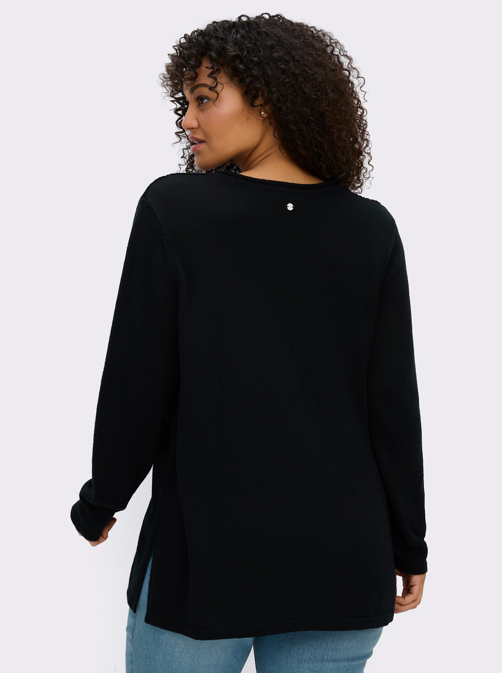 sheego Ajourpullover mit Zopfmuster-Details - schwarz