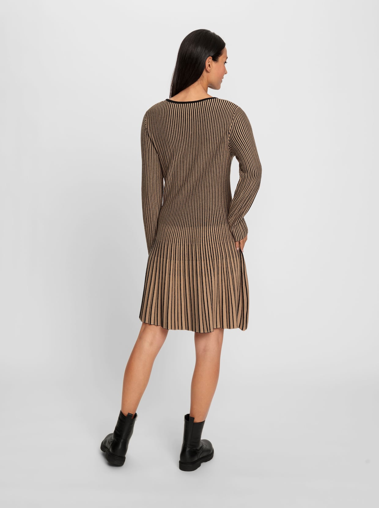 heine Tricot jurk - camel/zwart gestreept