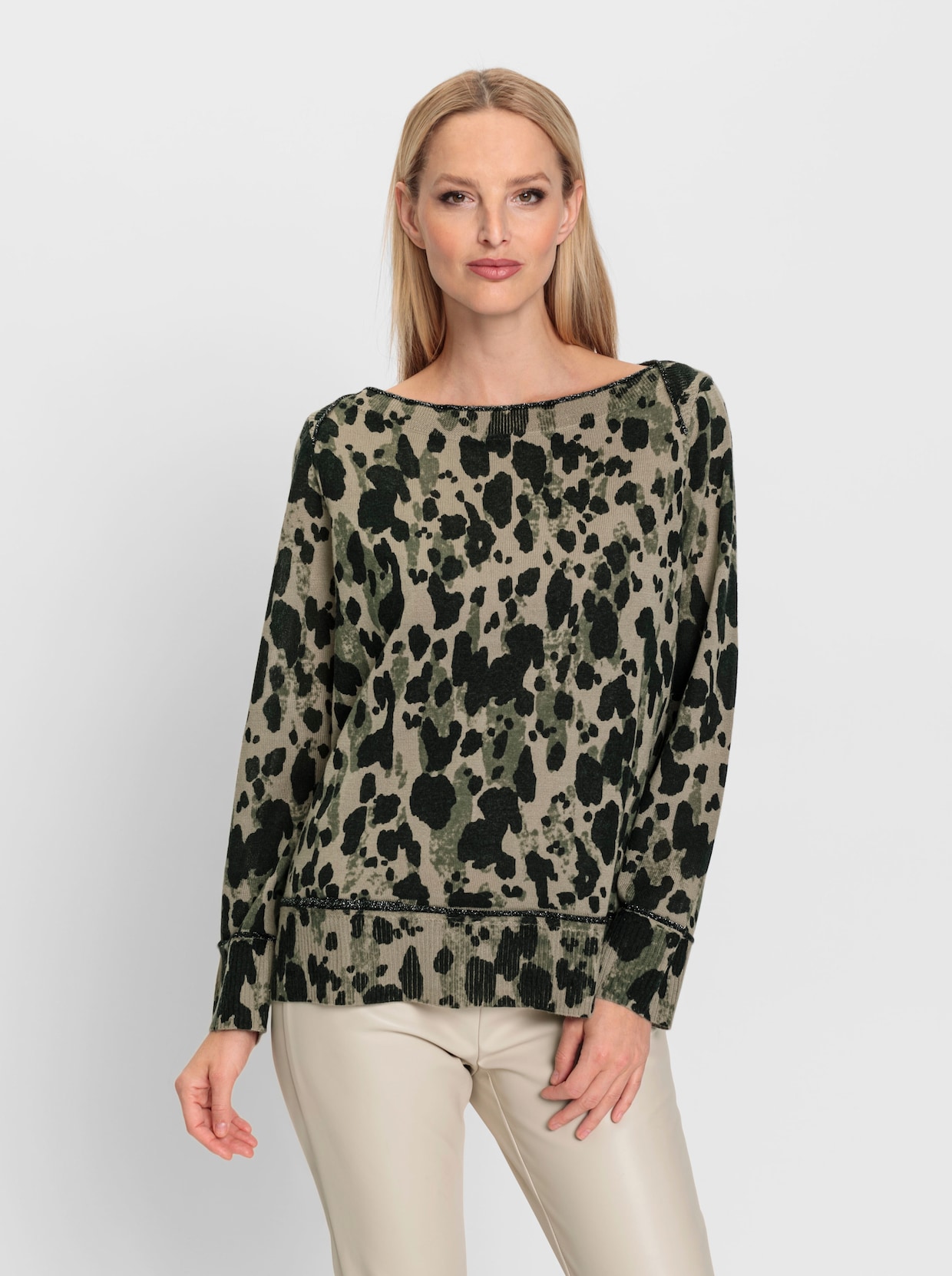 heine Pullover met print - leem/zwart bedrukt