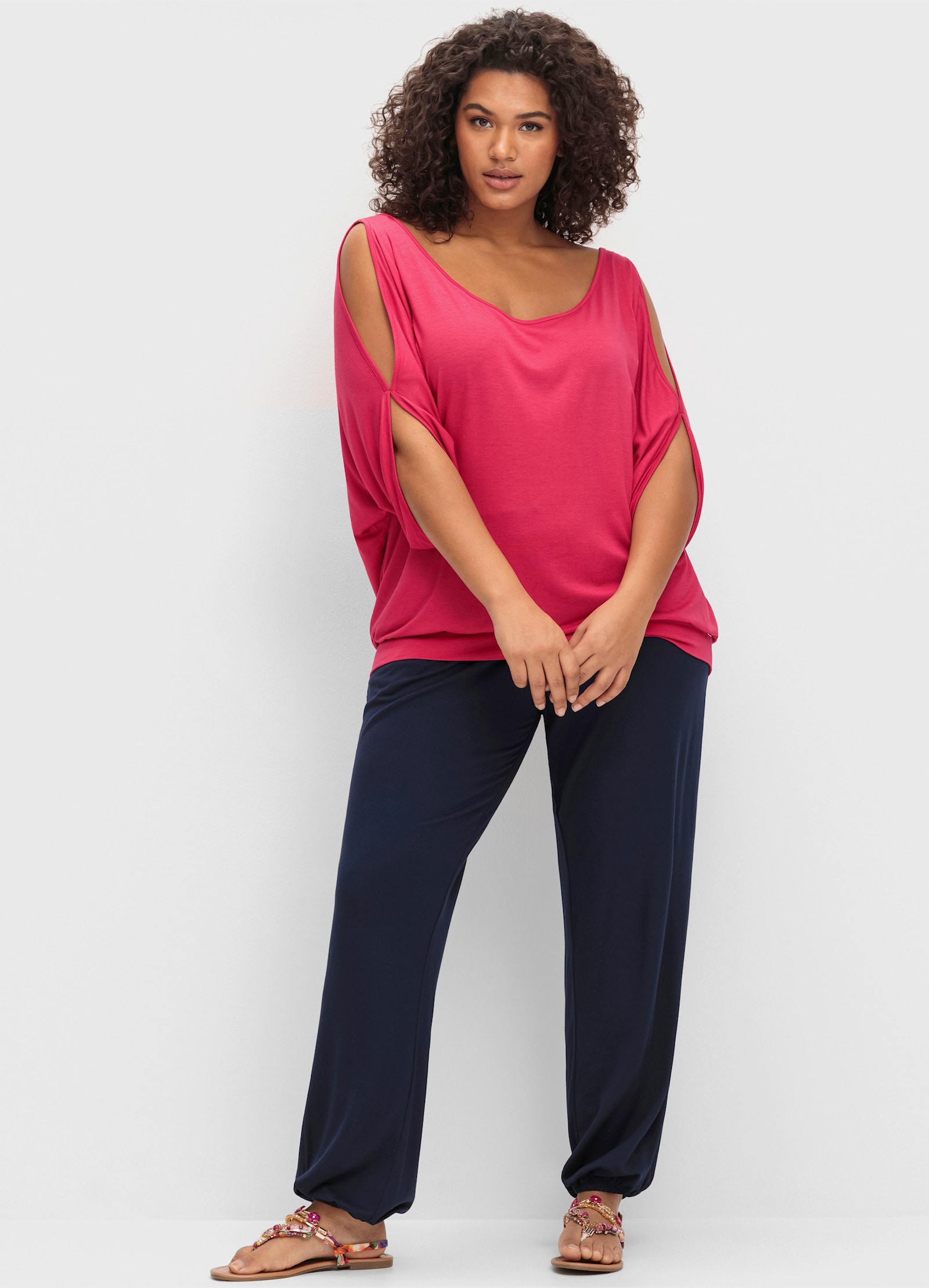 sheego Jerseyhose mit Saum-Gummibündchen - marine