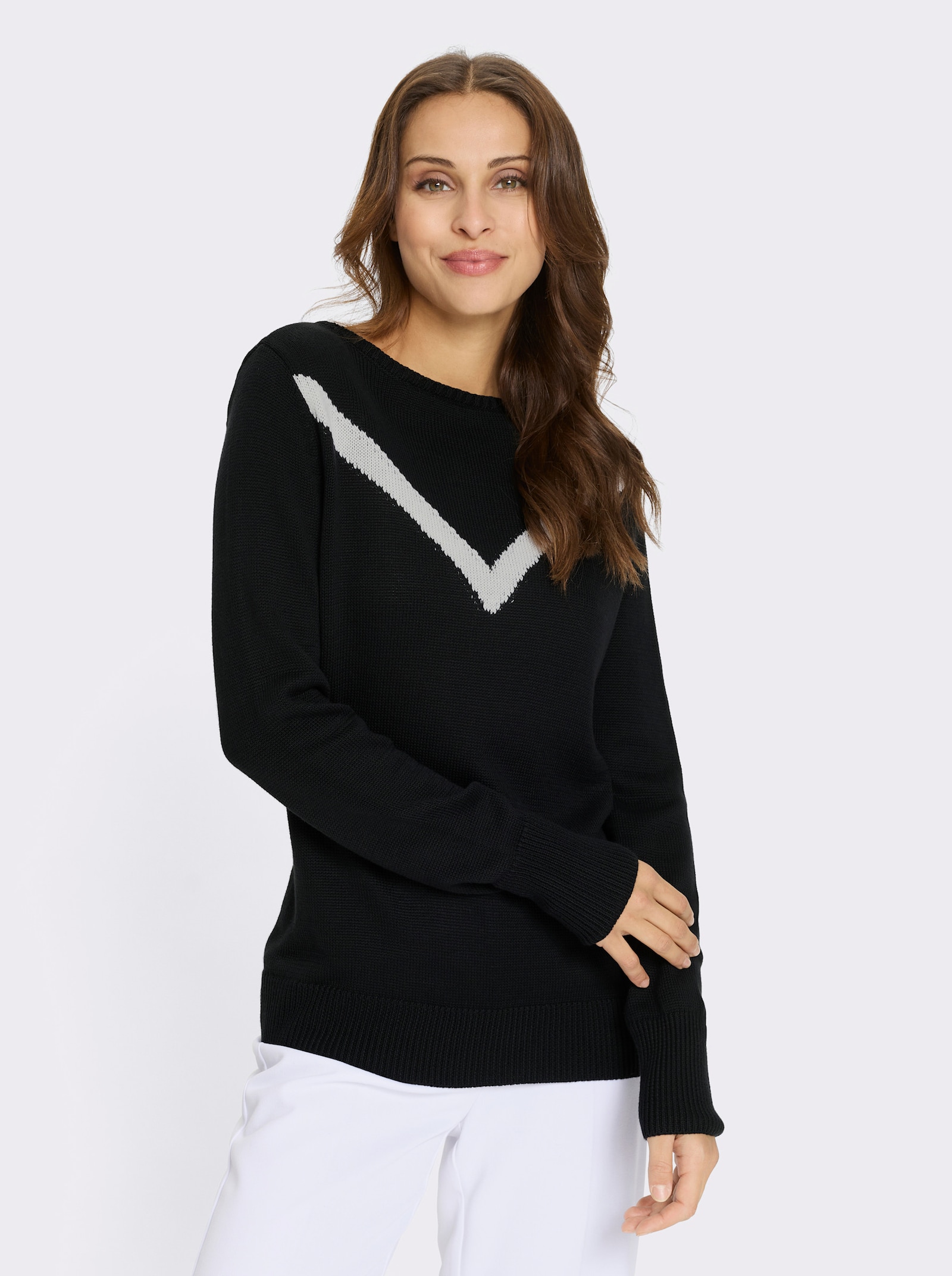 Strickpullover mit U-Boot-Ausschnitt - schwarz