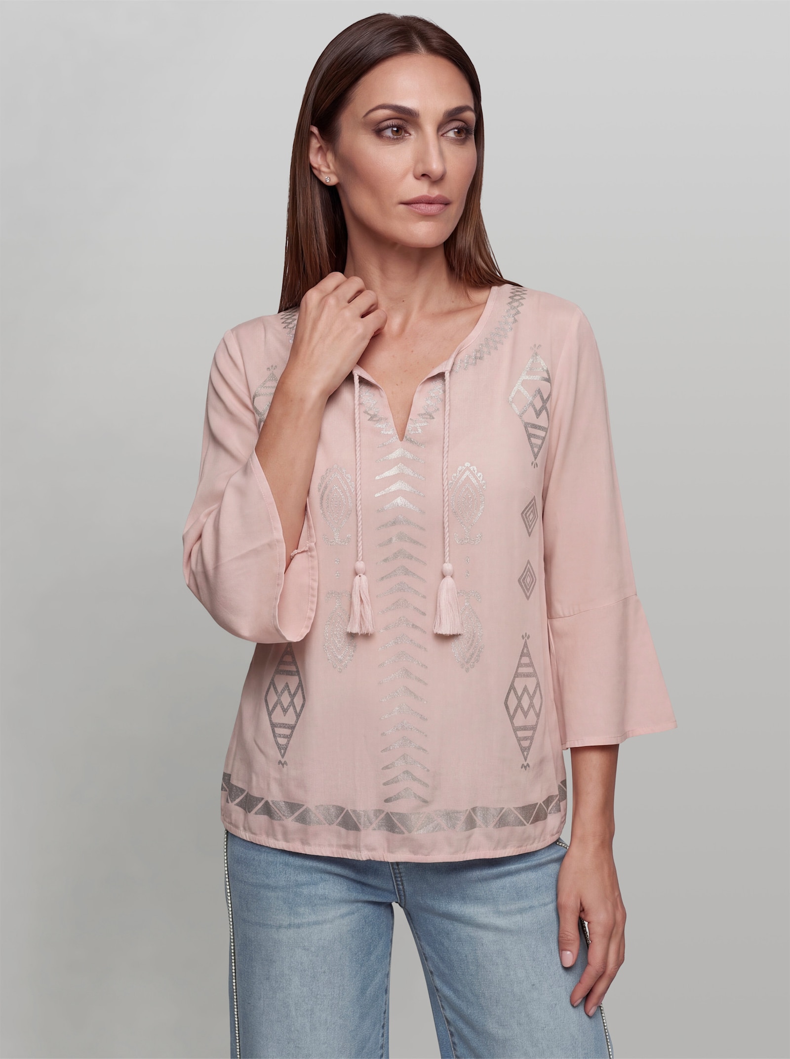 heine Baumwollbluse mit Folienprint - puder