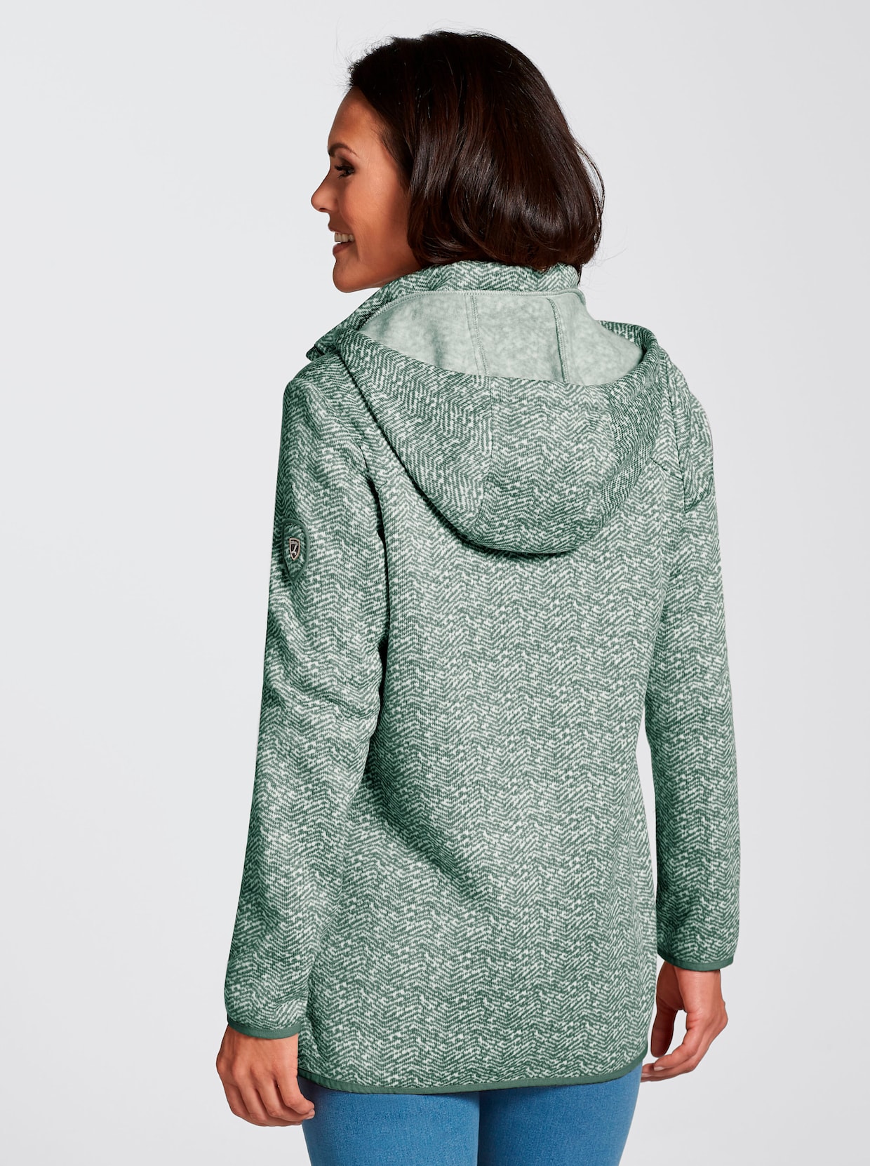 Veste polaire à capuche - vert-blanc à motifs