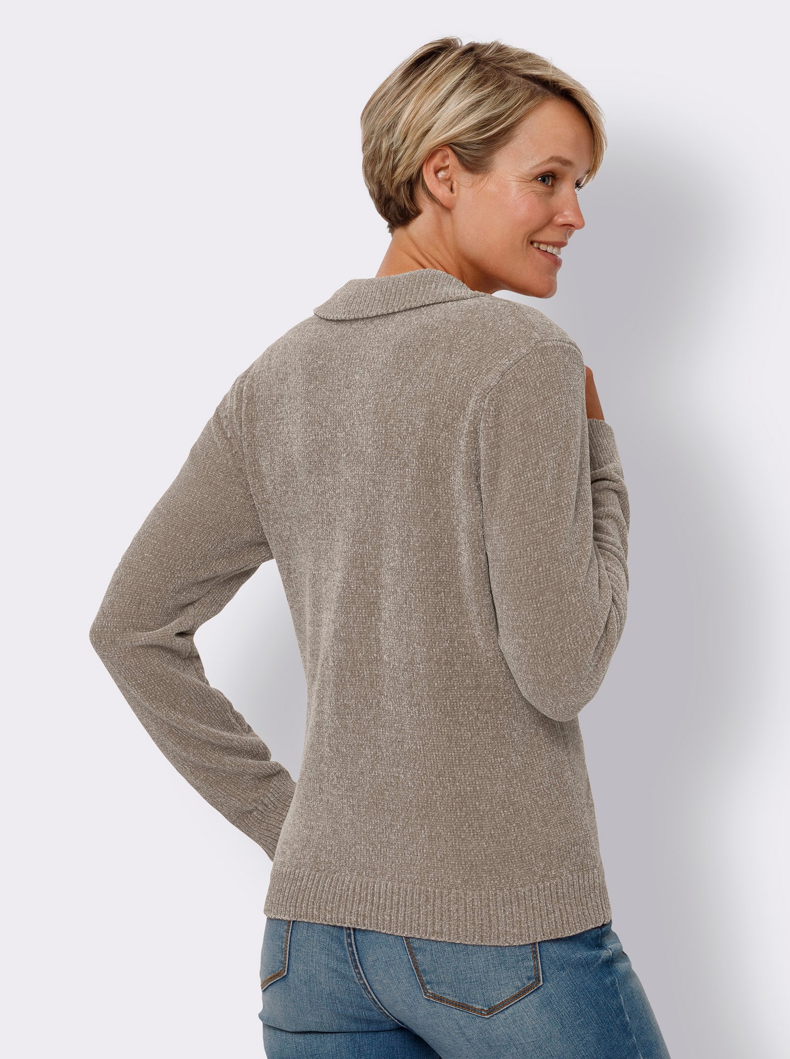 Polopullover aus Chenillegarn - sesam