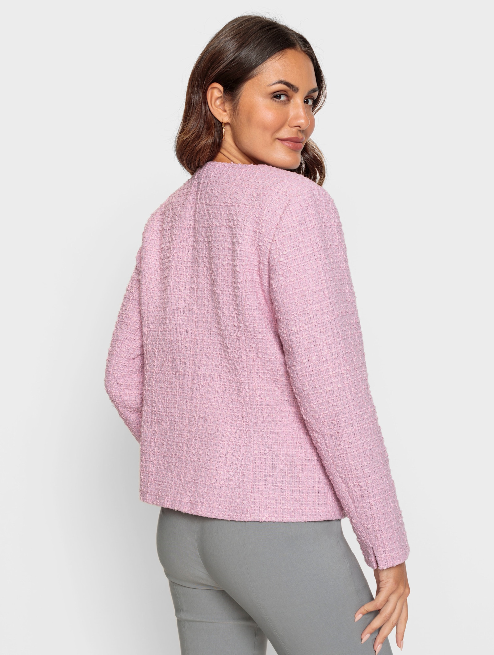 Bouclé-Blazer mit Schmuckknöpfen - rosé