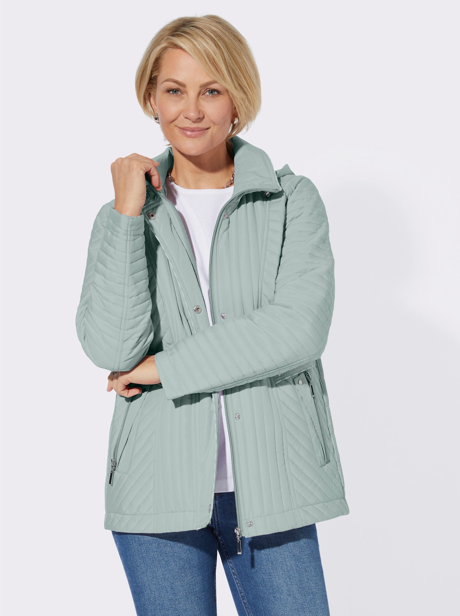 Steppjacke mit abzippbarer Kapuze - kalkmint