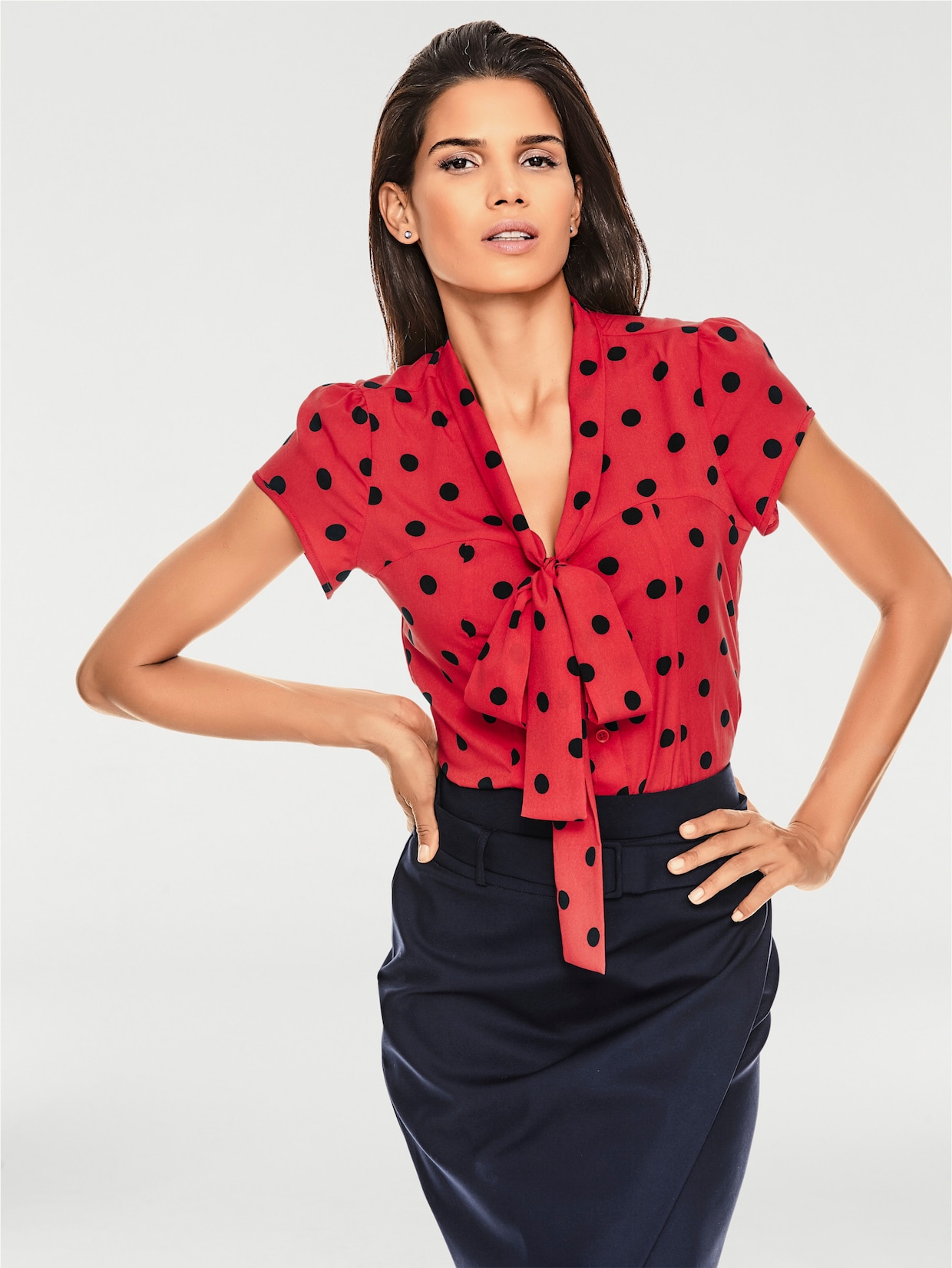 heine Blouse m. korte mouwen - rood/zwart