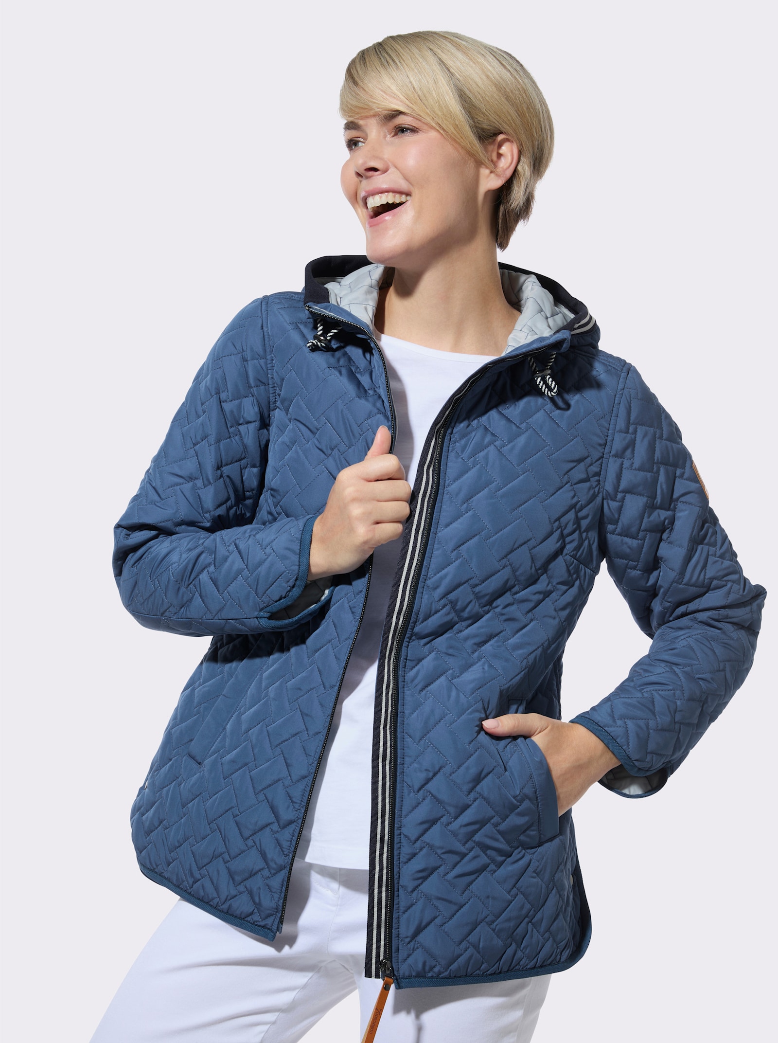 Steppjacke mit Kapuze - jeansblau