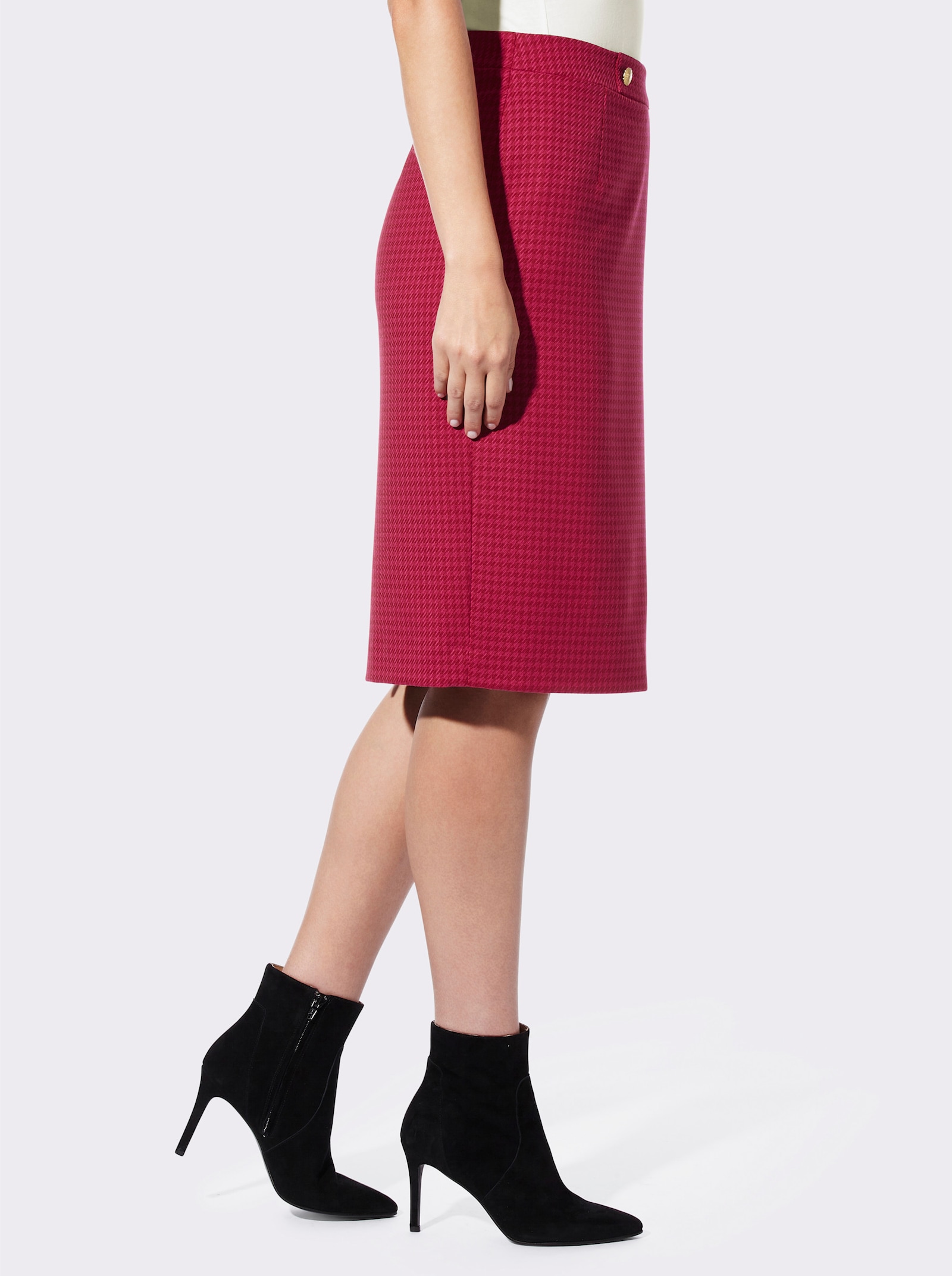 heine Kokerrok in pepita-look, gevoerd - kers/pink gedessineerd