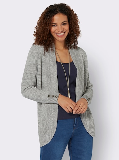 Longstrickjacke mit Struktur-Muster - steingrau-meliert