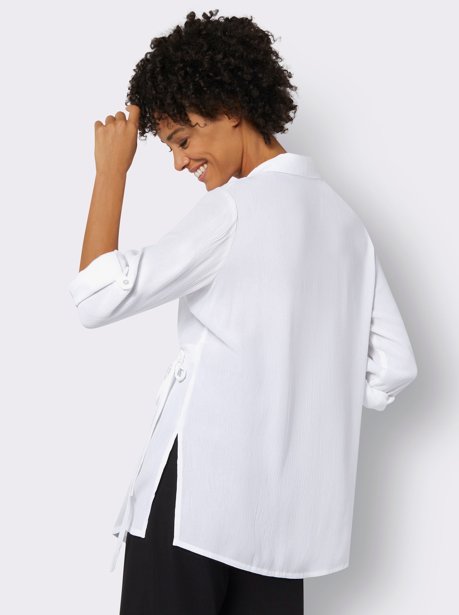 Lange blouse met tunnelkoord in de taille - ecru