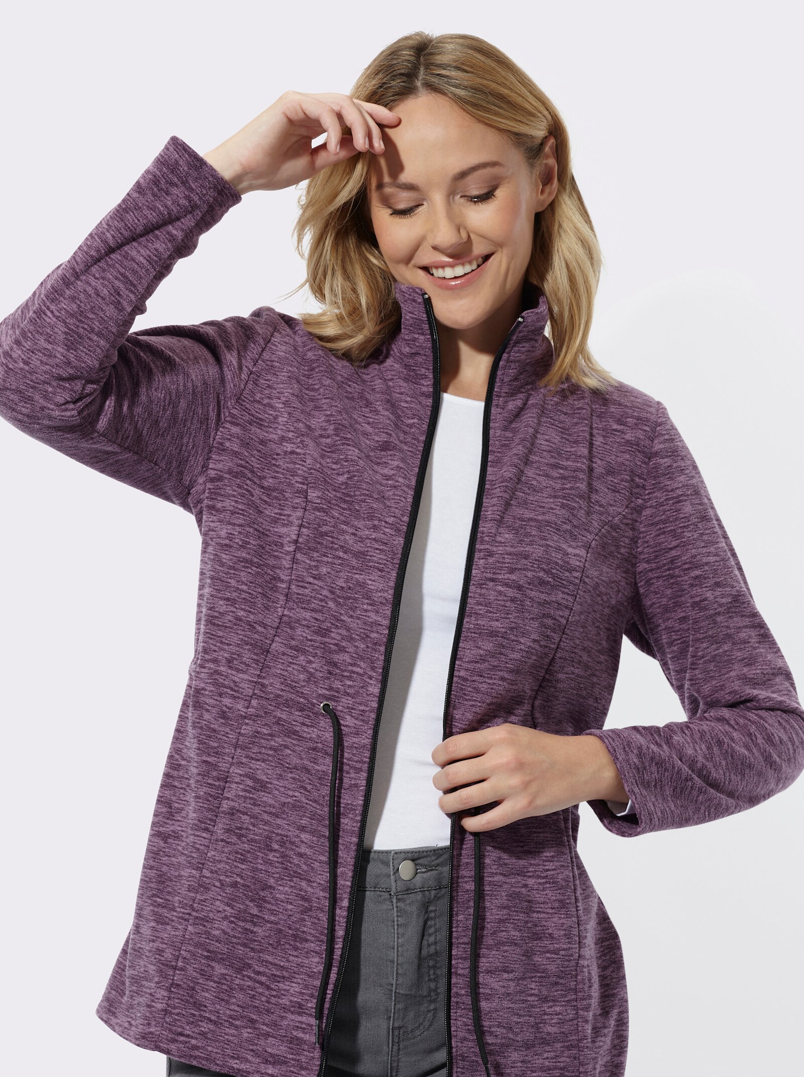 Fleecejacke in Longform - traube-orchidee-meliert